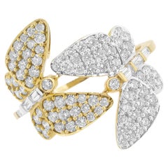 Bague papillon en or massif 18 carats avec diamant
