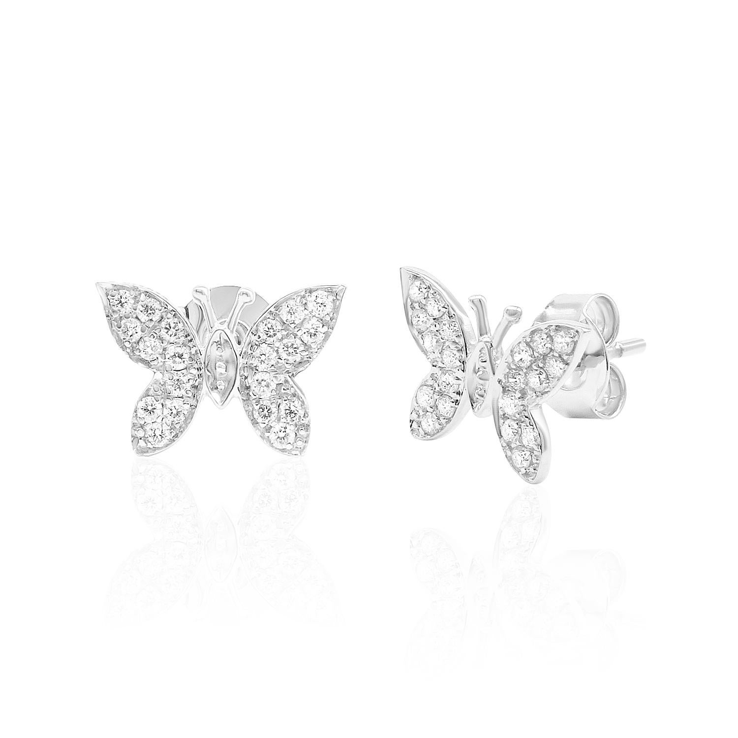 Elegant, Nature Inspired Dragonfly Diamond Stud Earring, featuring:
✧40 natural earth mined diamonds G-H color VS-SI weighing 0.25 carats 
✧ Measurements: 12mm length x 8.3mm width
✧ Available in 14K White, Yellow and Rose Gold
✧ Push back friction