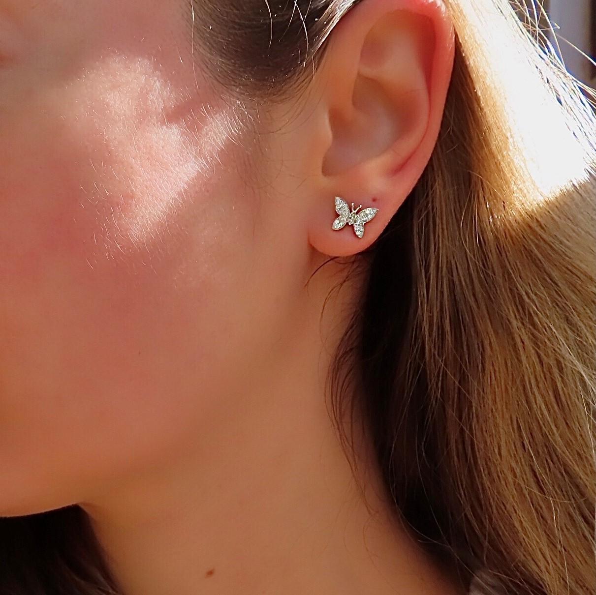 Women's or Men's Butterfly Diamond Stud Earrings 14K White, Yellow and Rose Gold