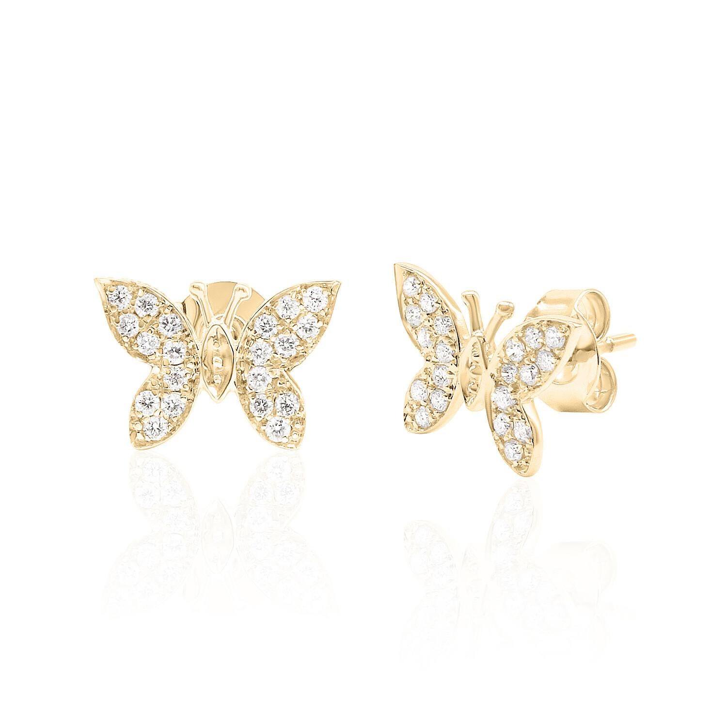 Butterfly Diamond Stud Earrings 14K White, Yellow and Rose Gold 1