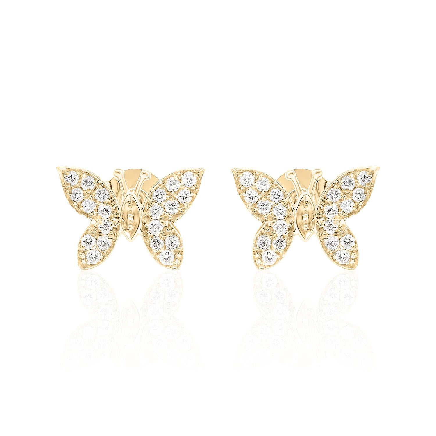 Butterfly Diamond Stud Earrings 14K White, Yellow and Rose Gold 2