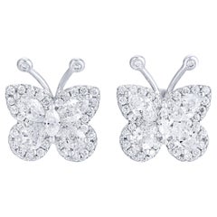 Butterfly Diamond Stud Earrings 1.62 Carats Total 18K White Gold
