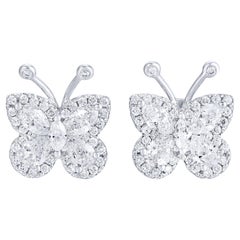 Butterfly Diamond Stud Earrings 1.62 Carats Total 18K White Gold