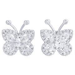 Butterfly Diamond Stud Earrings 1.62 Carats Total 18K White Gold