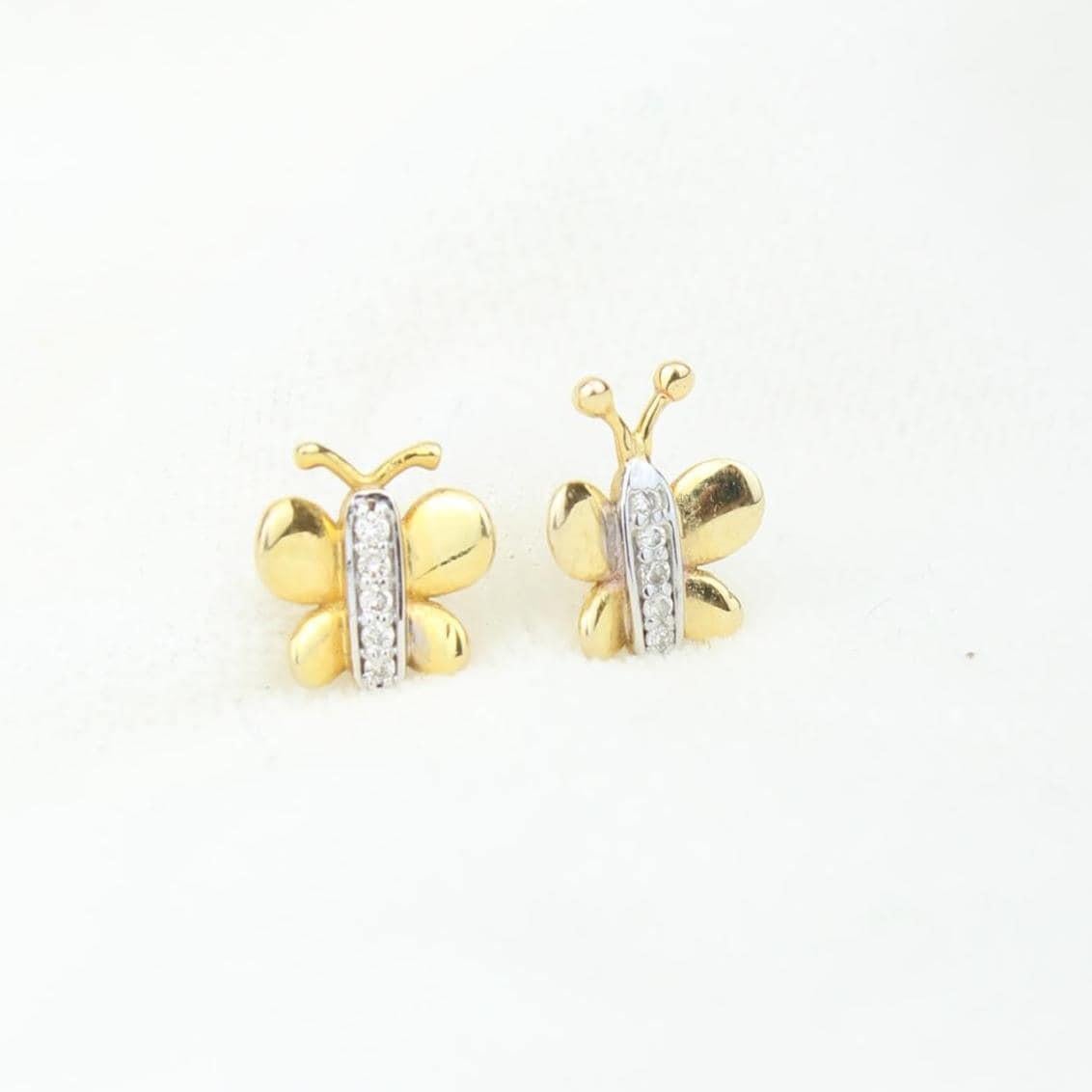 Women's Butterfly Diamond Stud Earrings in 14k Solid Gold (Certified) For Sale