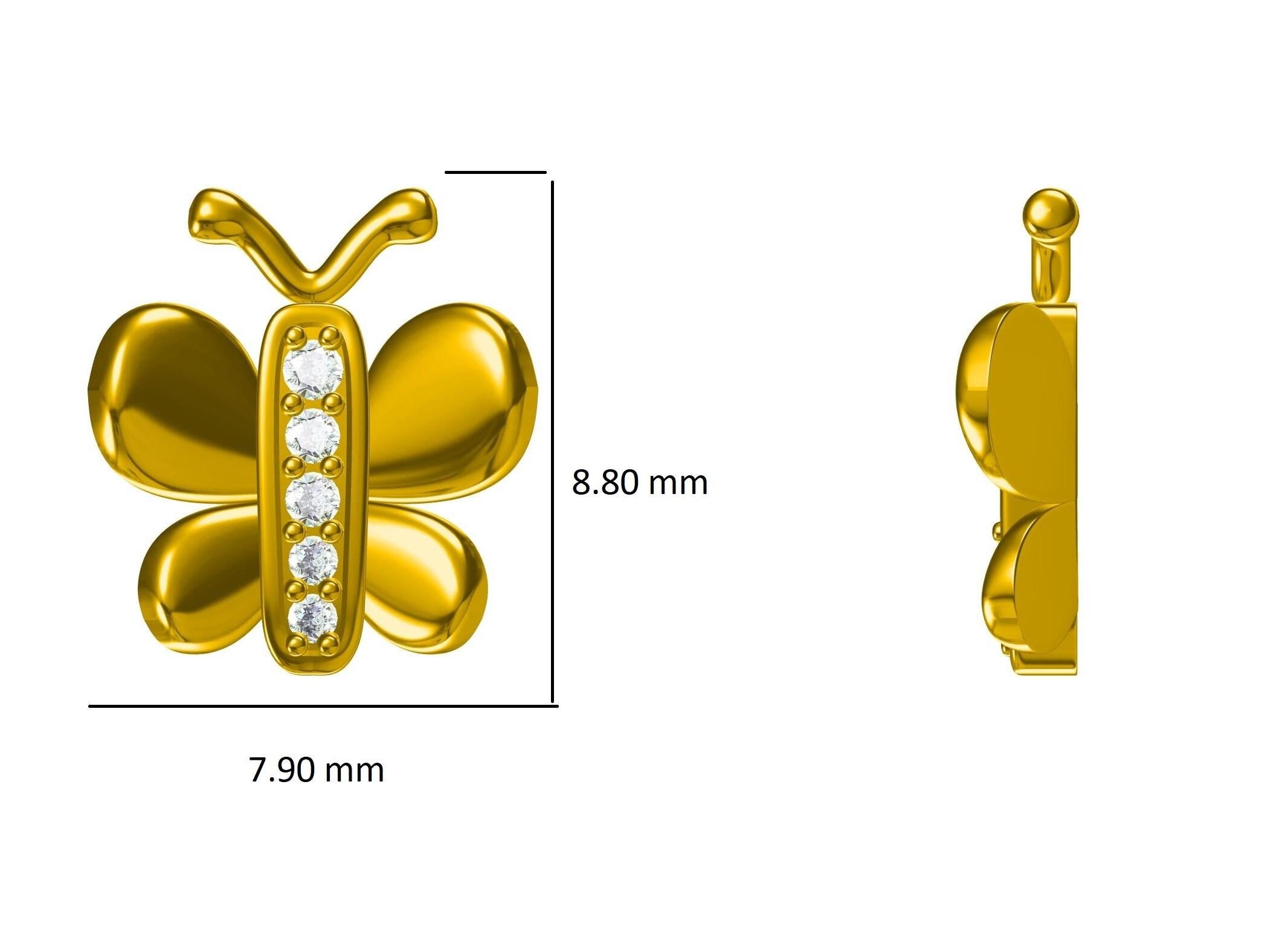 Butterfly Diamond Stud Earrings in 14k Solid Gold (Certified) For Sale 2