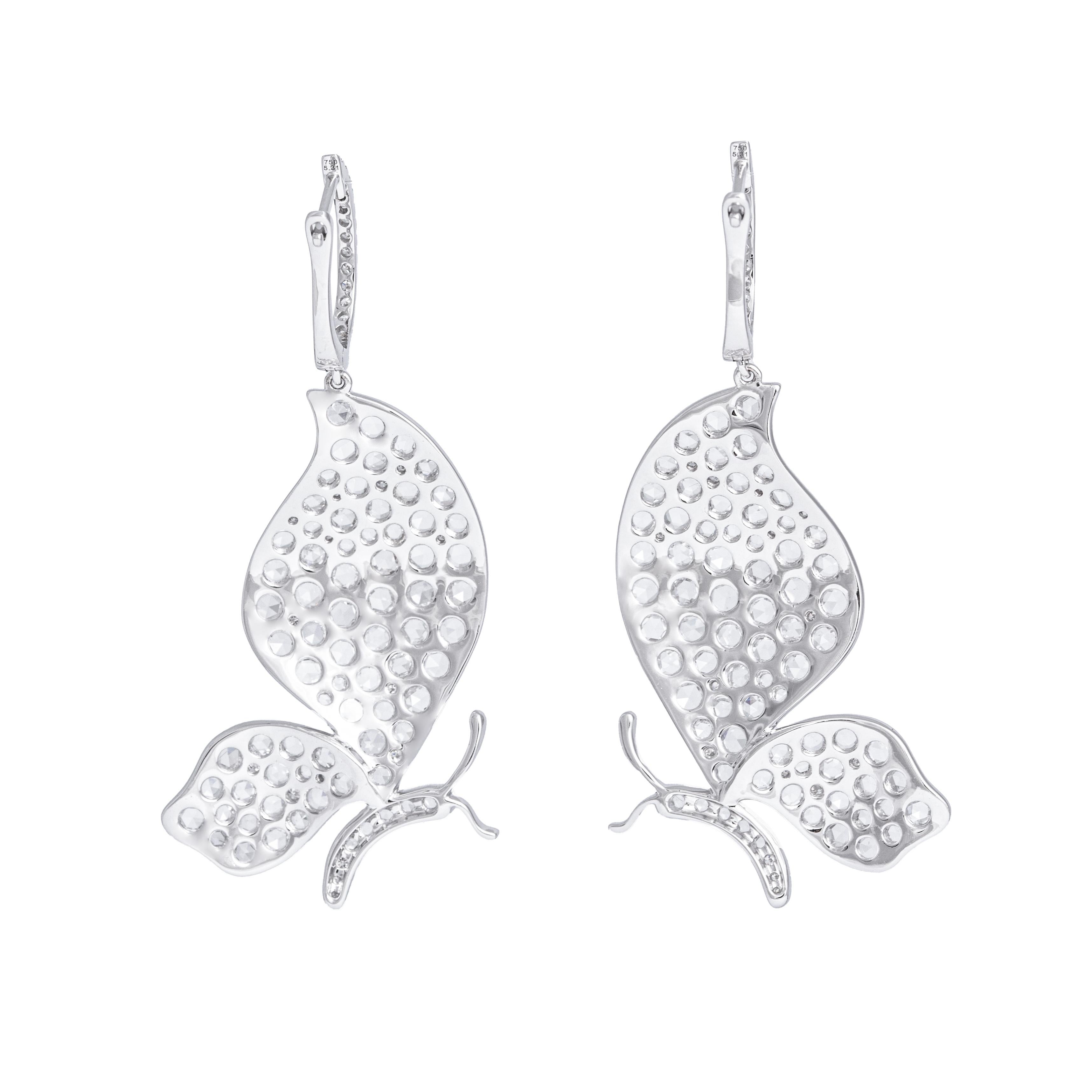 Butterfly Diamond White Gold 18K Earrings In New Condition For Sale In Geneva, CH