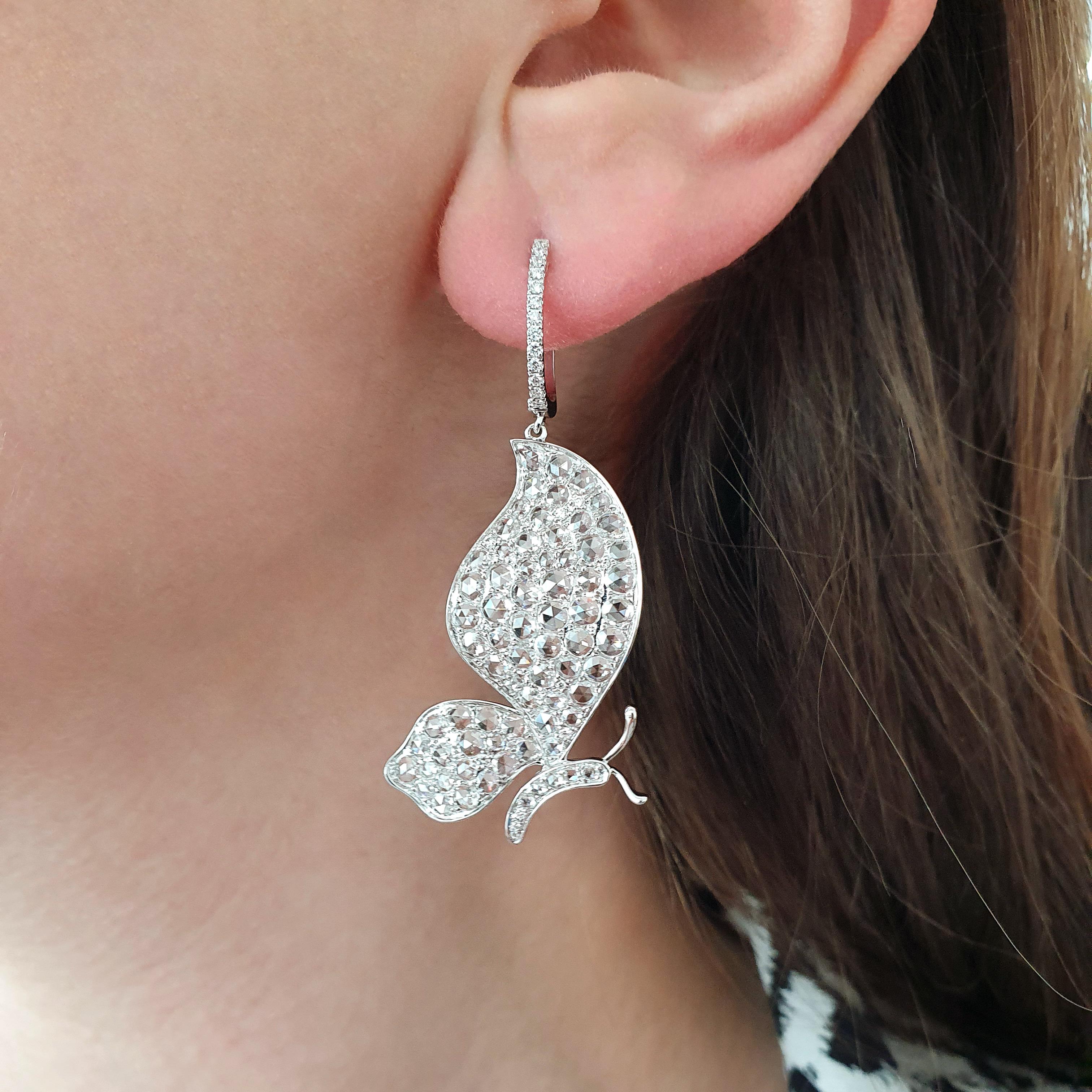 Women's or Men's Butterfly Diamond White Gold 18K Earrings For Sale