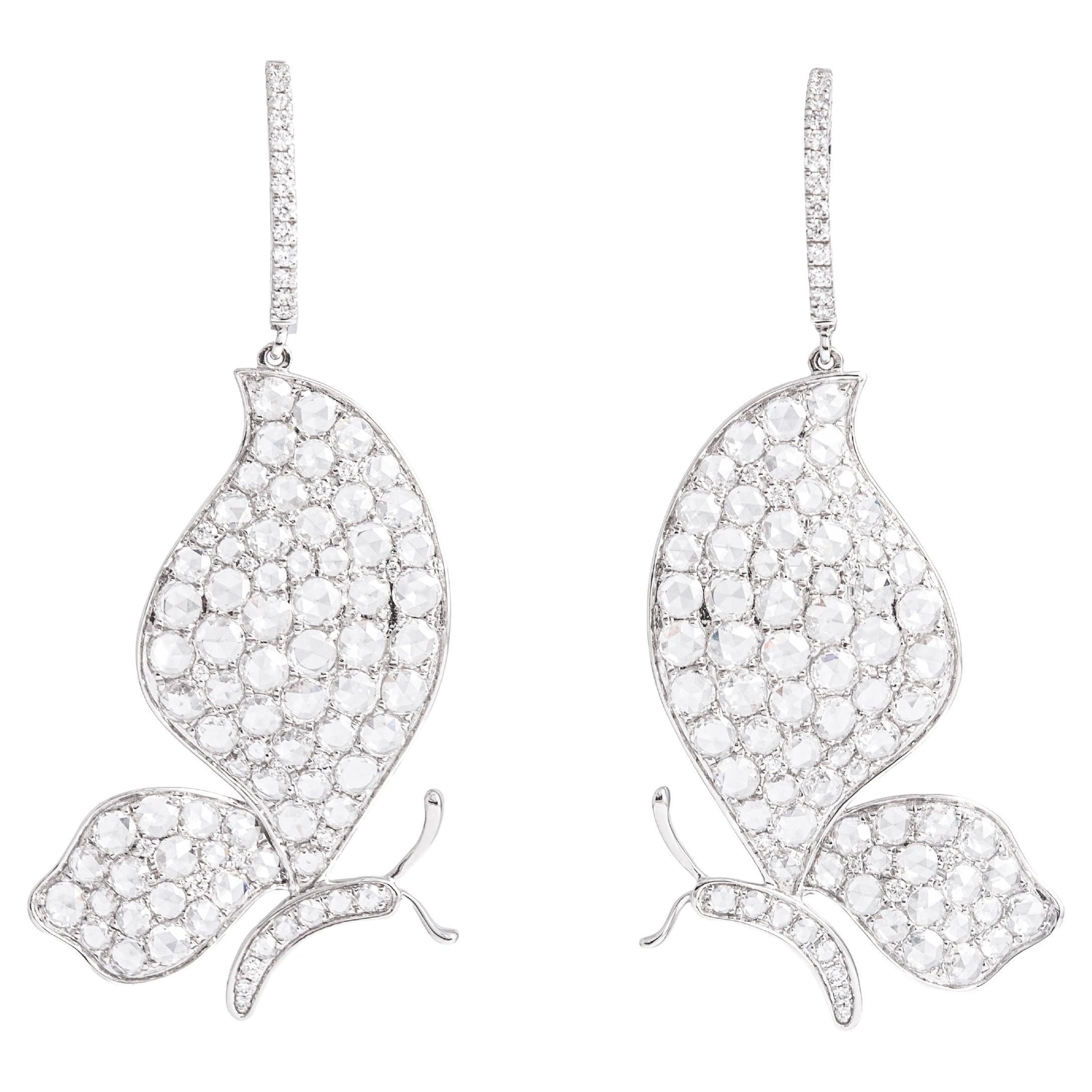 Butterfly Diamond White Gold 18K Earrings For Sale