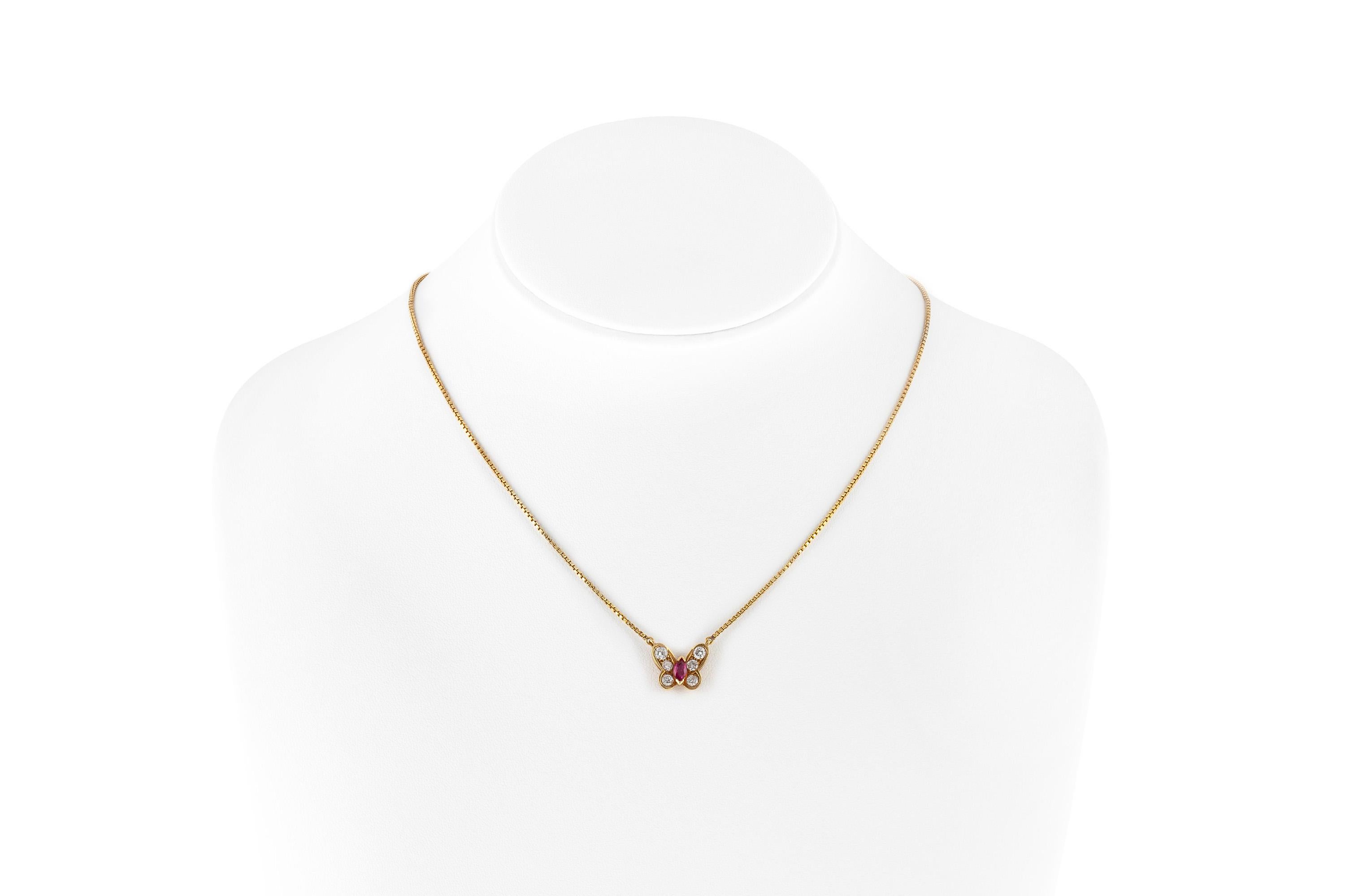 Butterfly Diamonds and Ruby Pendant In Excellent Condition In New York, NY