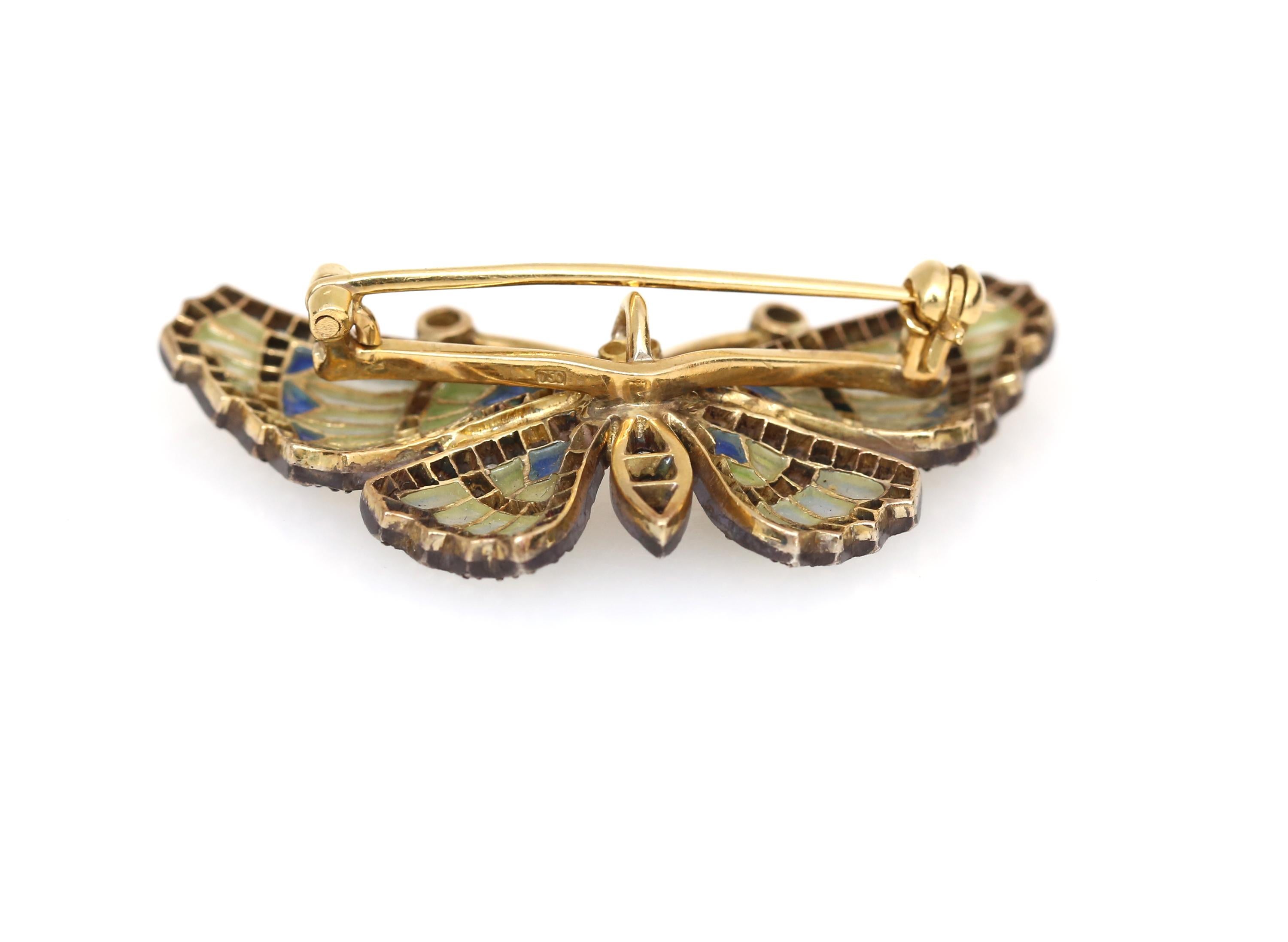 Broche Mariposa Diamantes Color Rubí Esmalte Oro 18 Kilates Floral Unisex, 1940 en venta 1