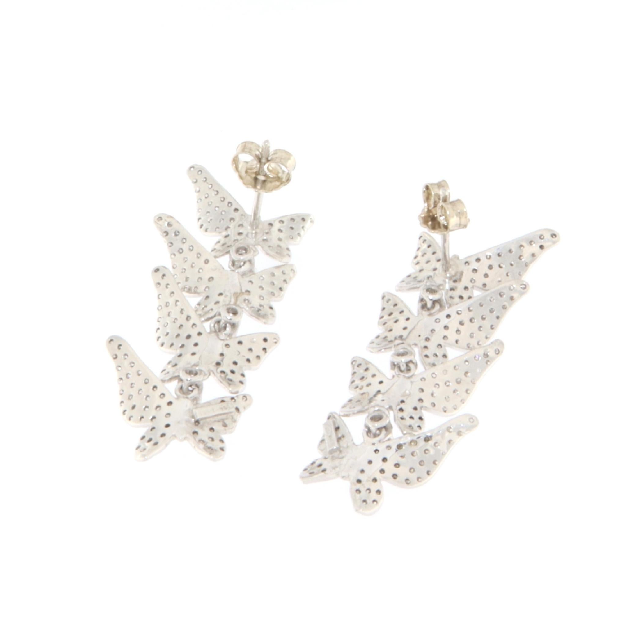 Butterfly Diamonds White Gold 18 Karat Drop Earring In New Condition For Sale In Marcianise, IT