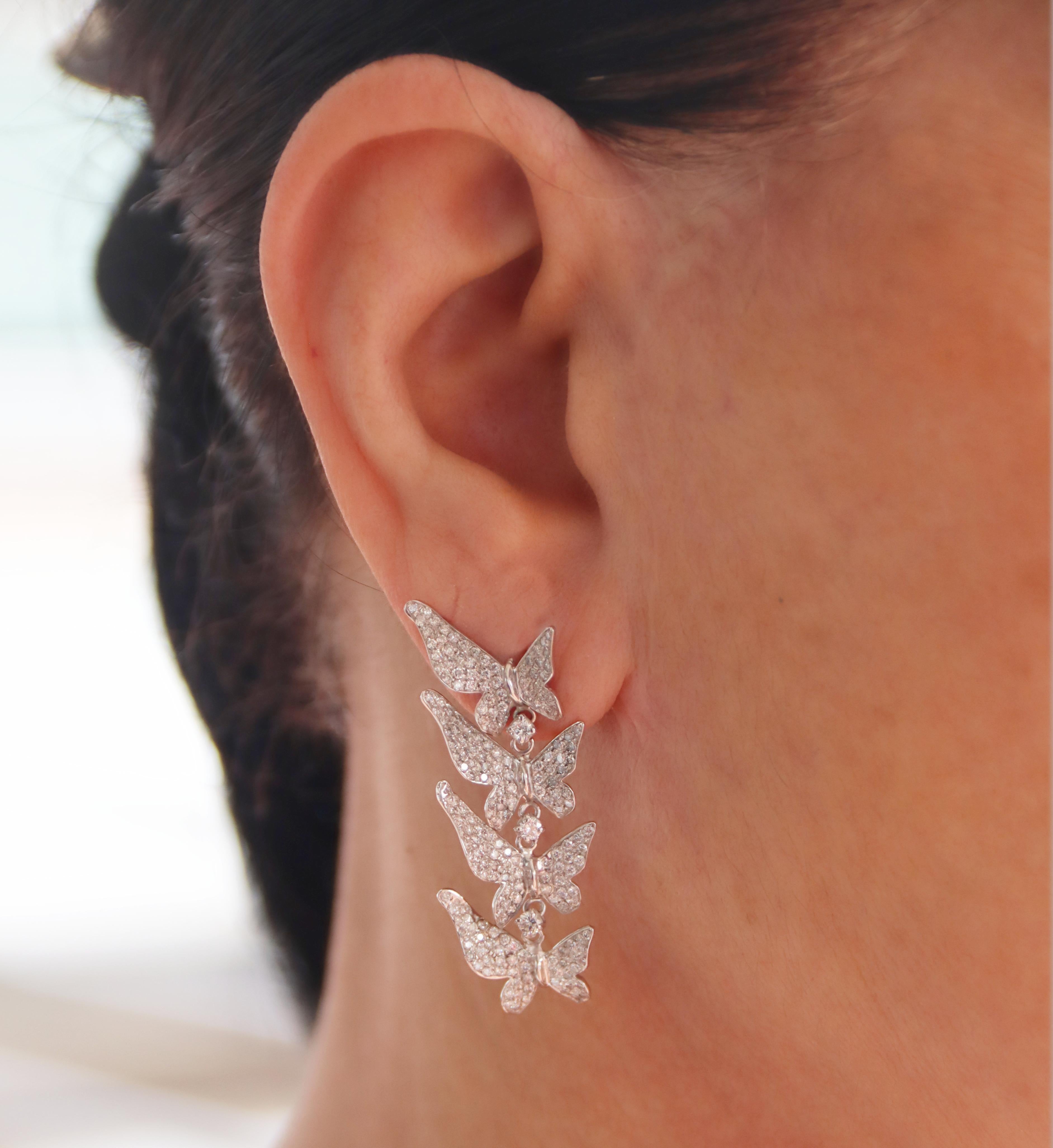 Butterfly Diamonds White Gold 18 Karat Drop Earring For Sale 2
