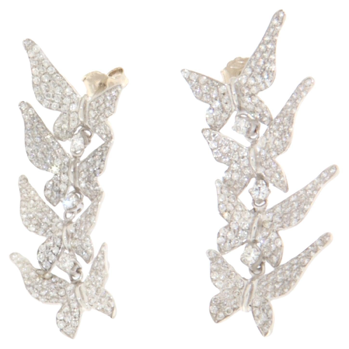 Butterfly Diamonds White Gold 18 Karat Drop Earring