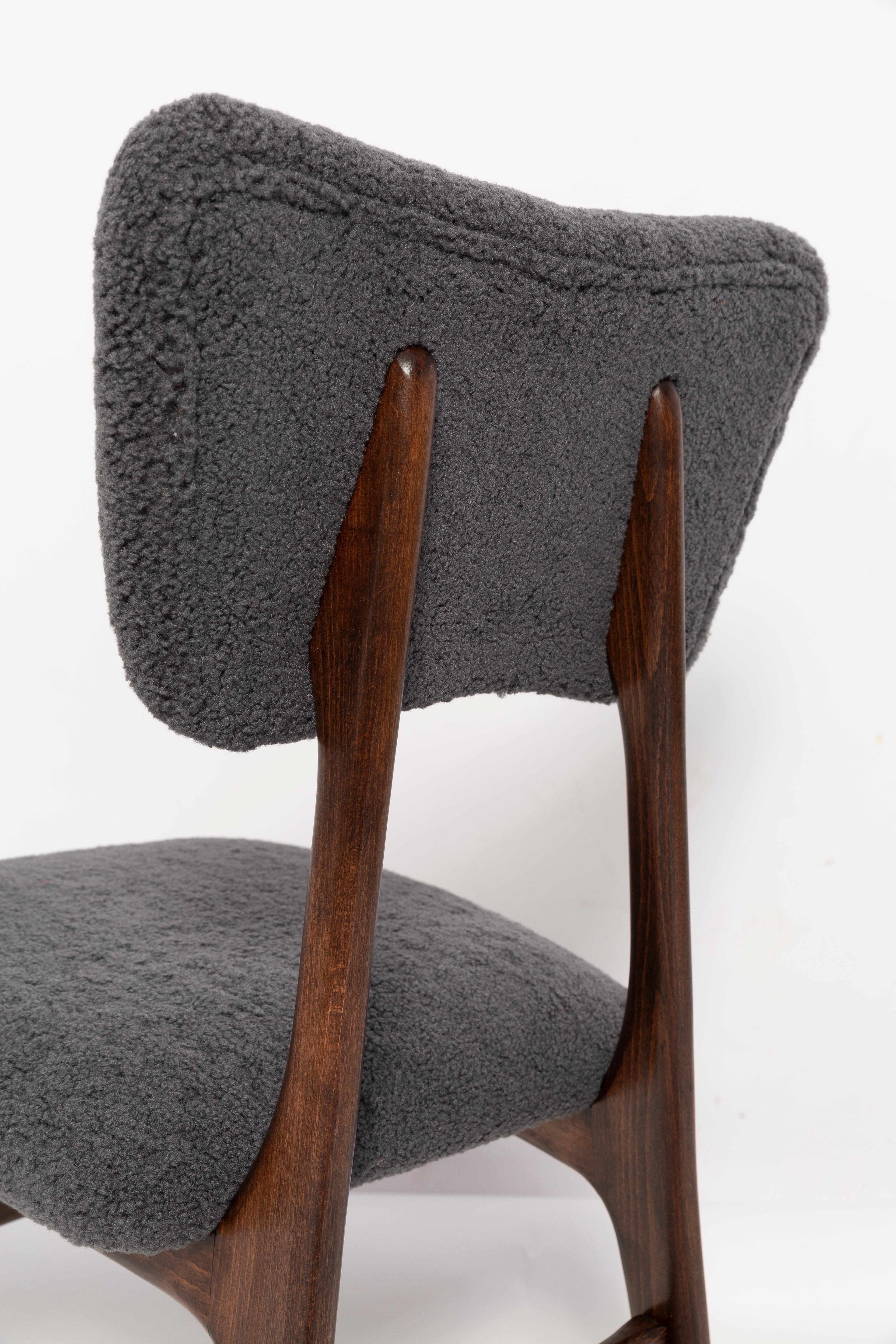 Contemporary Butterfly Dining Chair, Gray Boucle, Dark Wood, by Vintola Studio, Poland, Europe For Sale