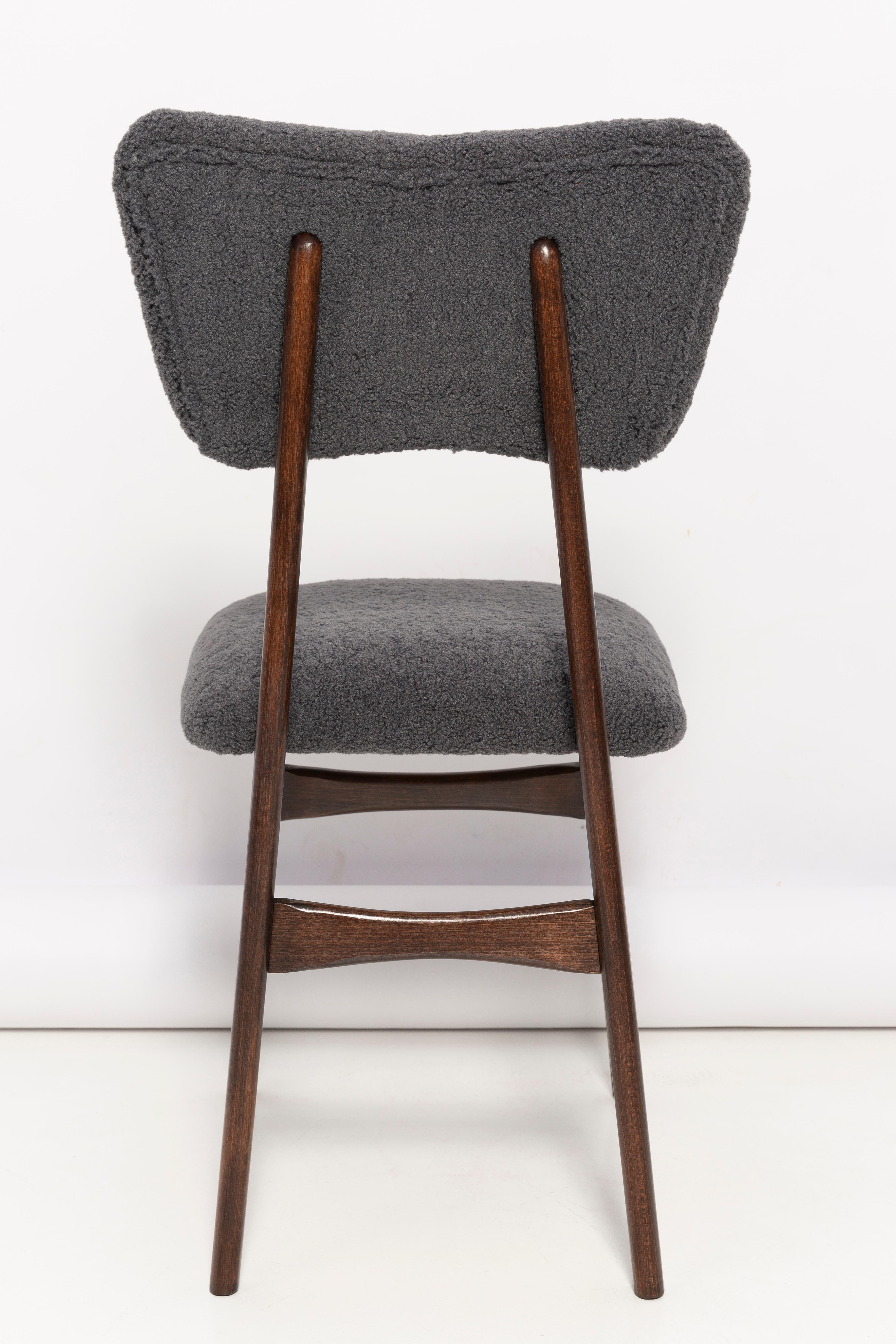 Bouclé Butterfly Dining Chair, Gray Boucle, Dark Wood, by Vintola Studio, Poland, Europe For Sale