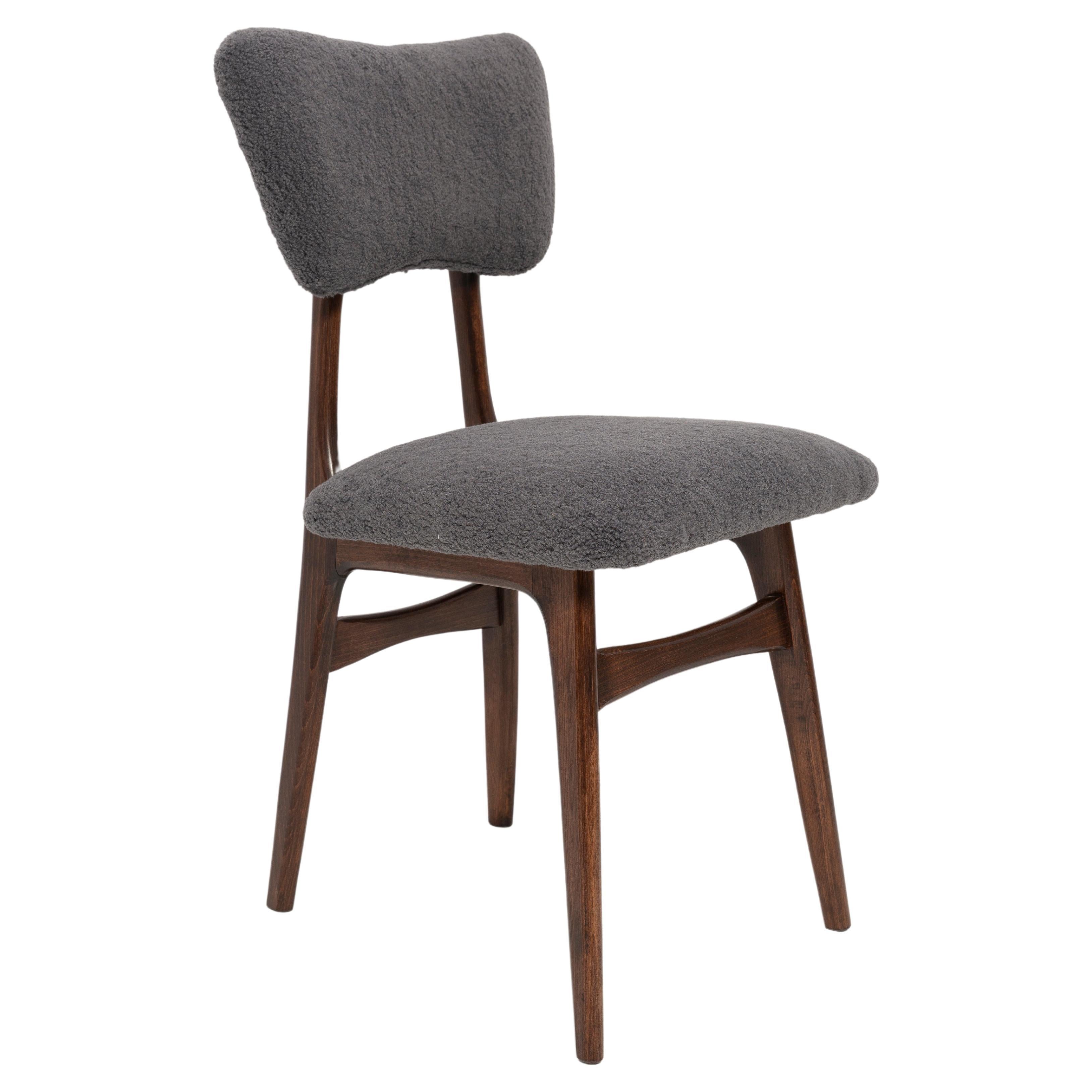 Butterfly Dining Chair, Gray Boucle, Dark Wood, by Vintola Studio, Poland, Europe For Sale