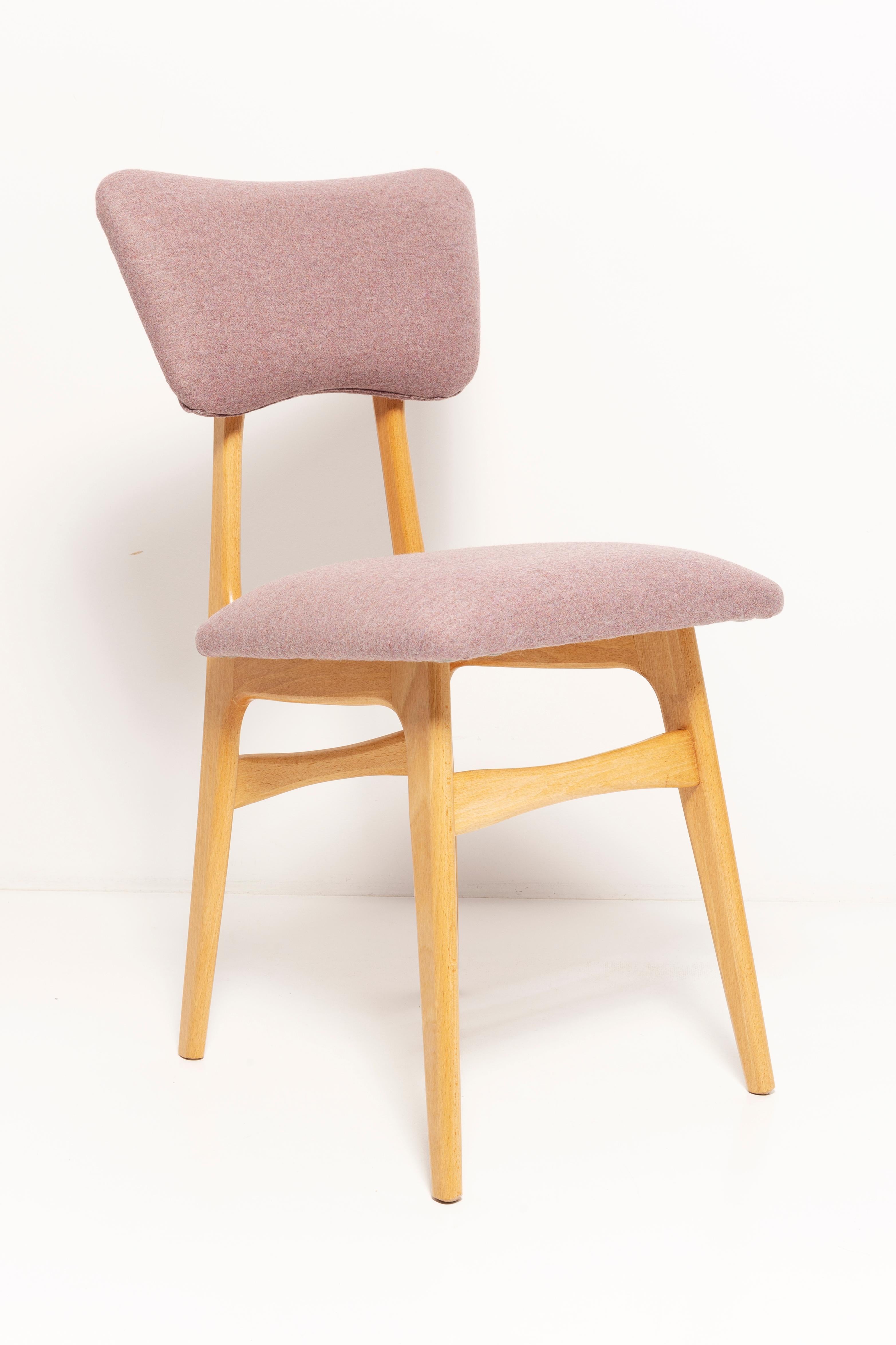 Mid-Century Modern Butterfly Dining Chair, Pink Wool, Light Wood, Europe For Sale