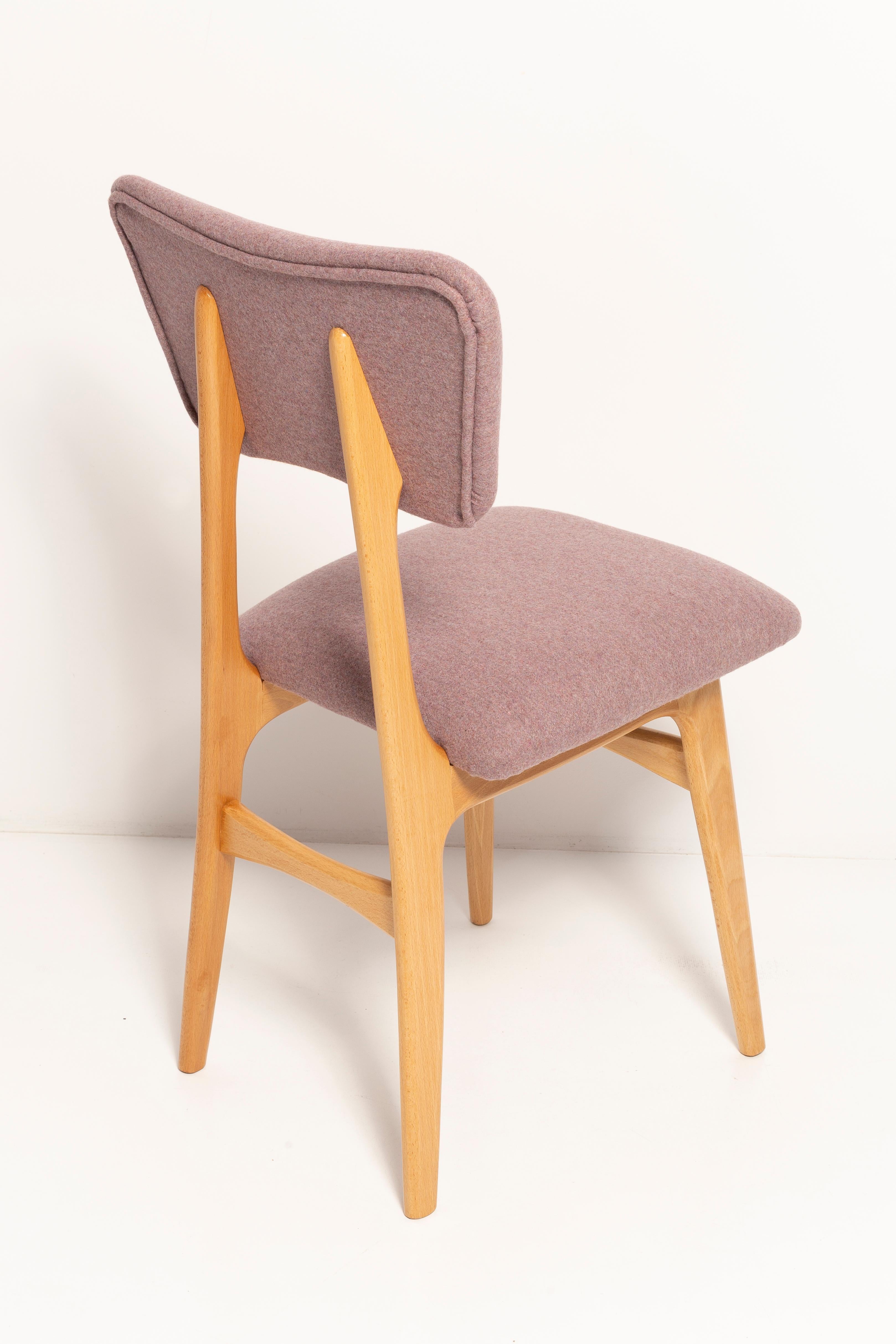 Hand-Crafted Butterfly Dining Chair, Pink Wool, Light Wood, Europe For Sale