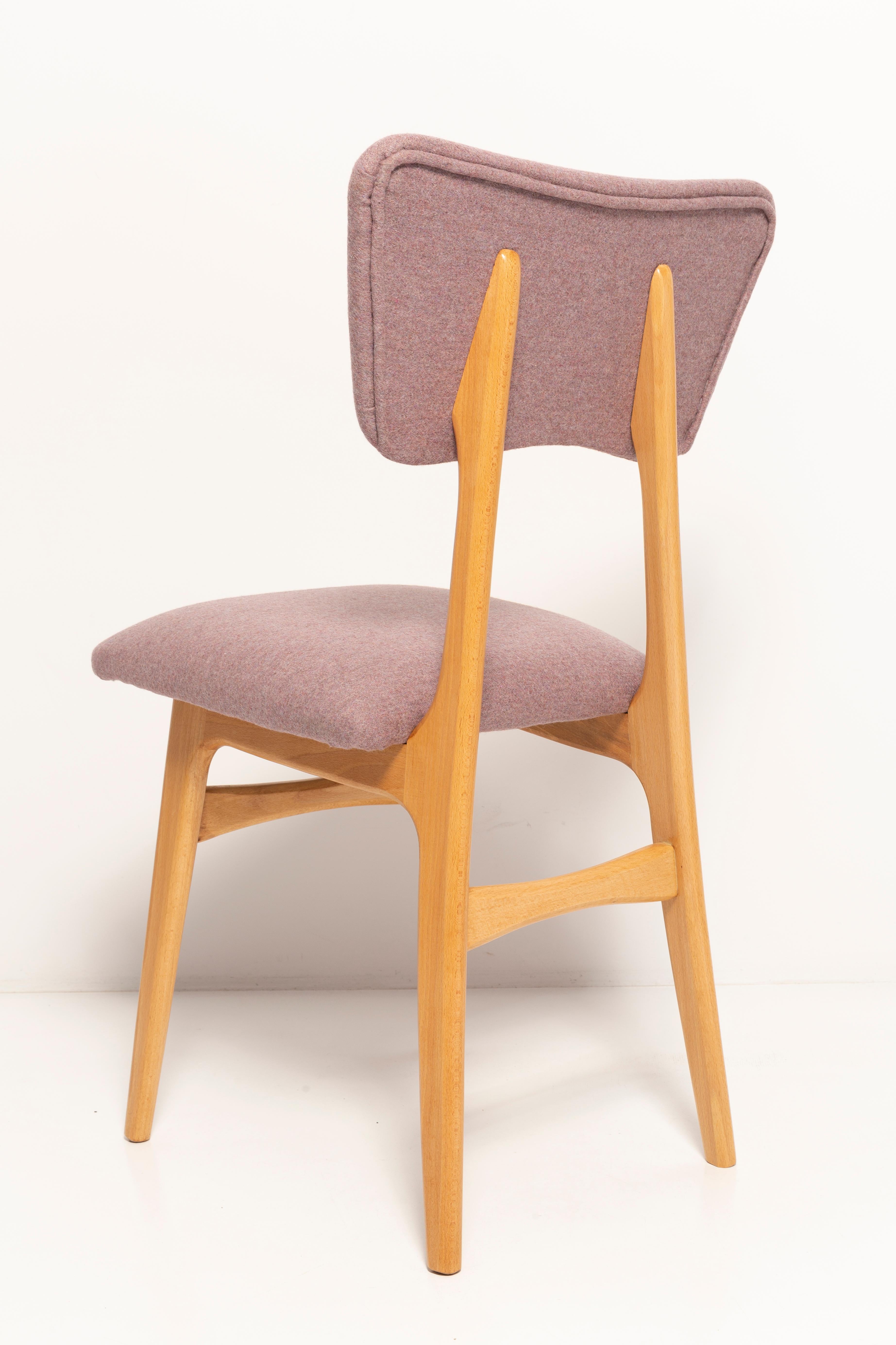 Fabric Butterfly Dining Chair, Pink Wool, Light Wood, Europe For Sale