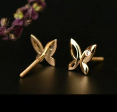 Butterfly Earrings 14k Gold Natural Diamond Butterfly Ear Stud Dainty Jewelry.