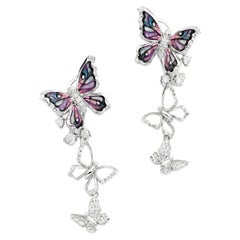 Boucles d'oreilles papillon en or blanc avec diamants blancs et micromosaïque