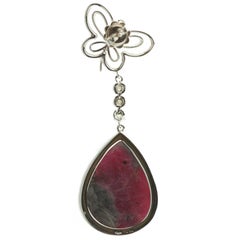 Contemporary 18 Karat White Gold Ruby and Diamond (F-G VVS) Butterfly Earrings