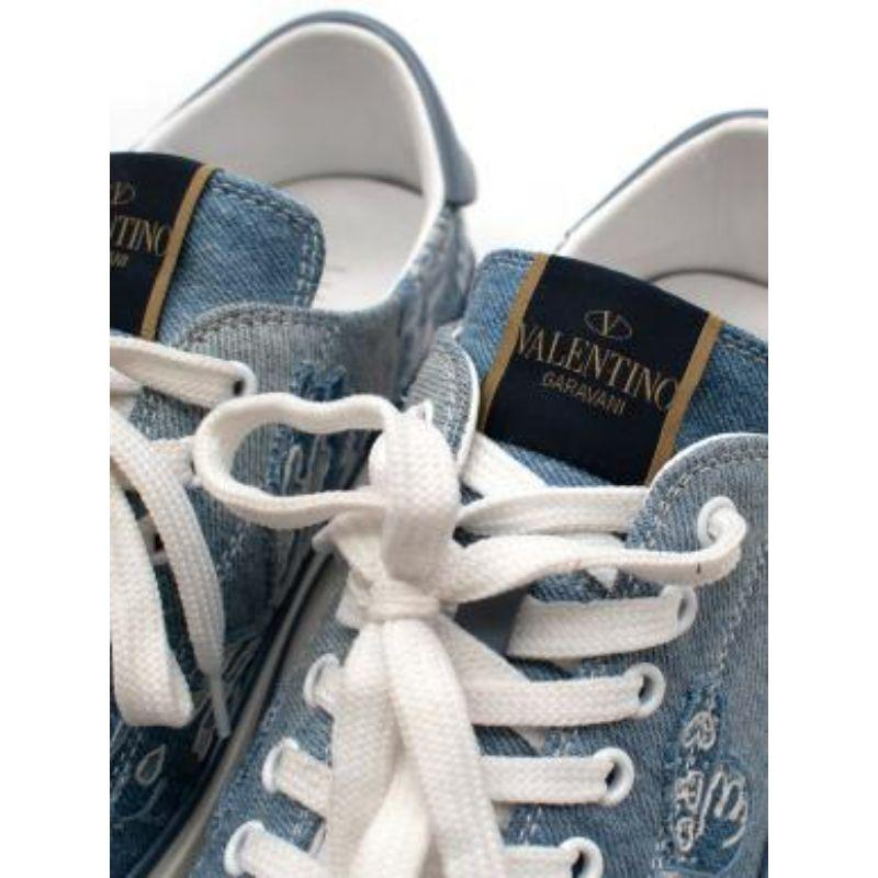 Butterfly Embroidered Pale Blue Denim Trainers For Sale 3