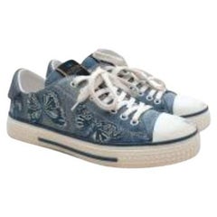 Butterfly Embroidered Pale Blue Denim Trainers