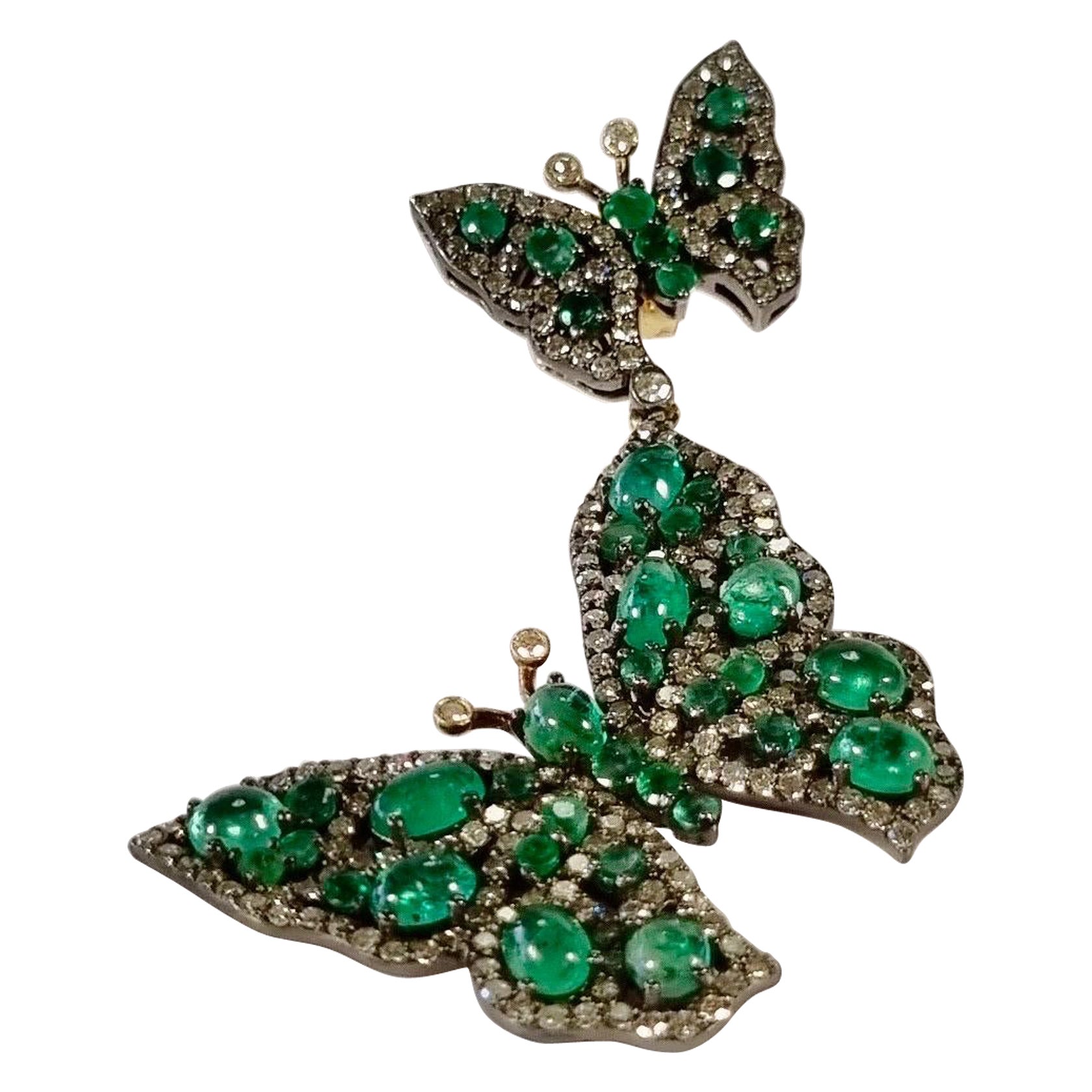 Butterfly Emerald Earrings with Diamonds and White and Yellow Gold