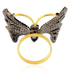 Butterfly Emerald Ruby Tanzanite Diamond Cocktail Ring