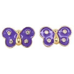 Butterfly Enameled Diamond Earrings for Girls (Kids/Toddlers) in 18K Solid Gold