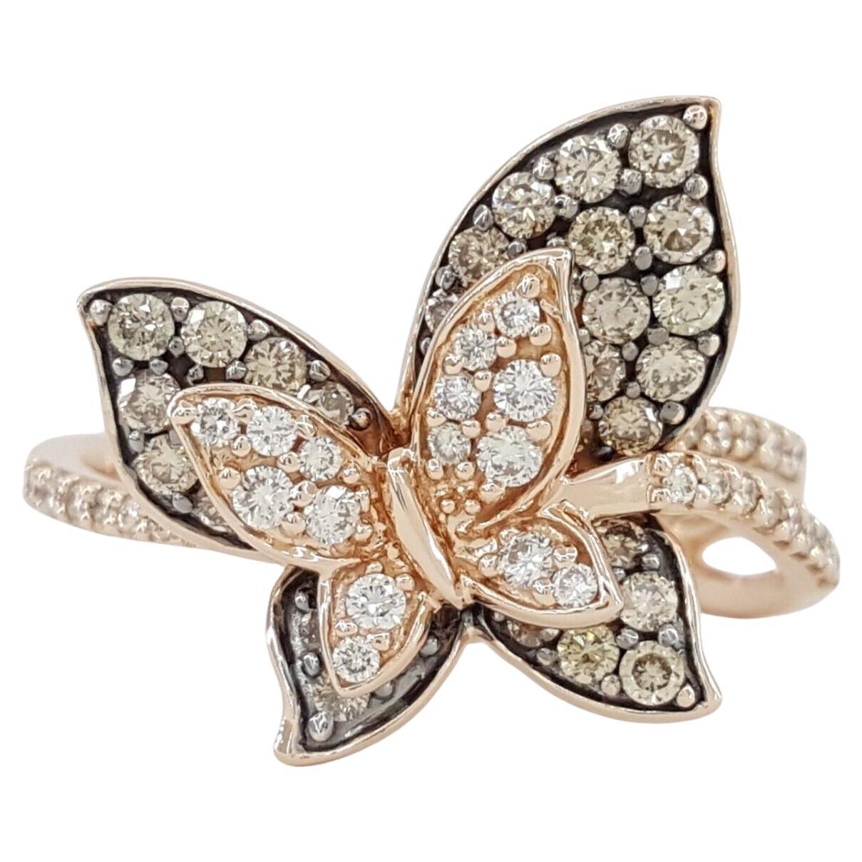 Round Cut Butterfly Engagement Pink Gold Statement Ring  For Sale