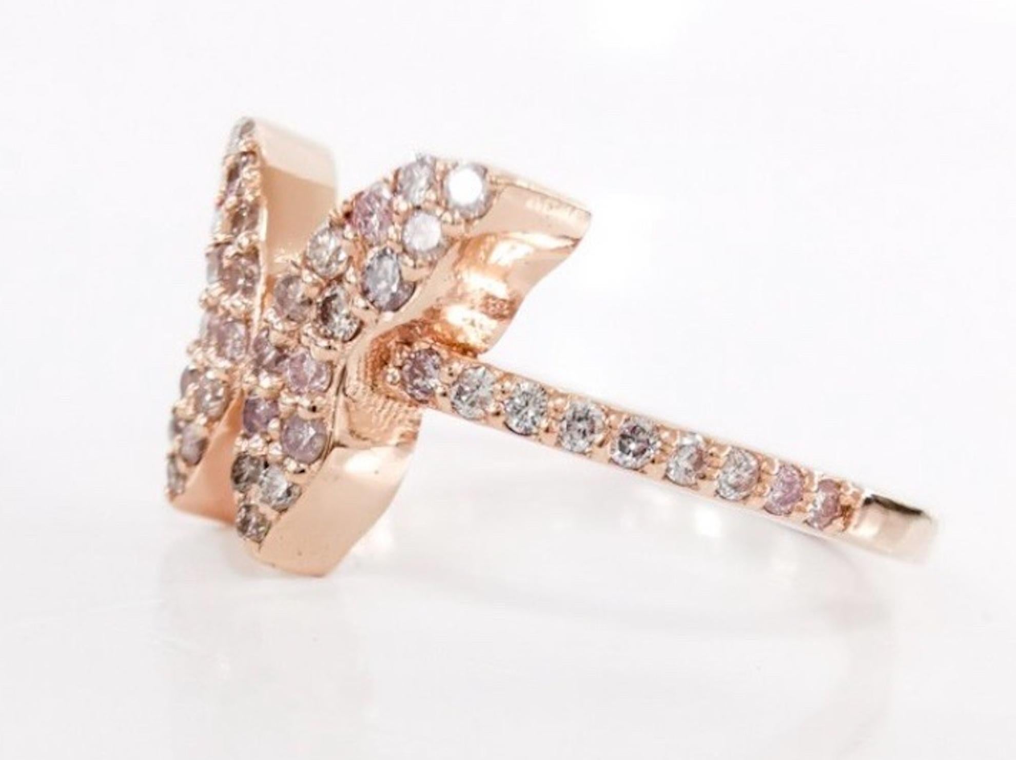 Butterfly Exceptional Ring 54' 14k Rose Gold with 48 Brilliants and Certificate In New Condition For Sale In Sofia, BG