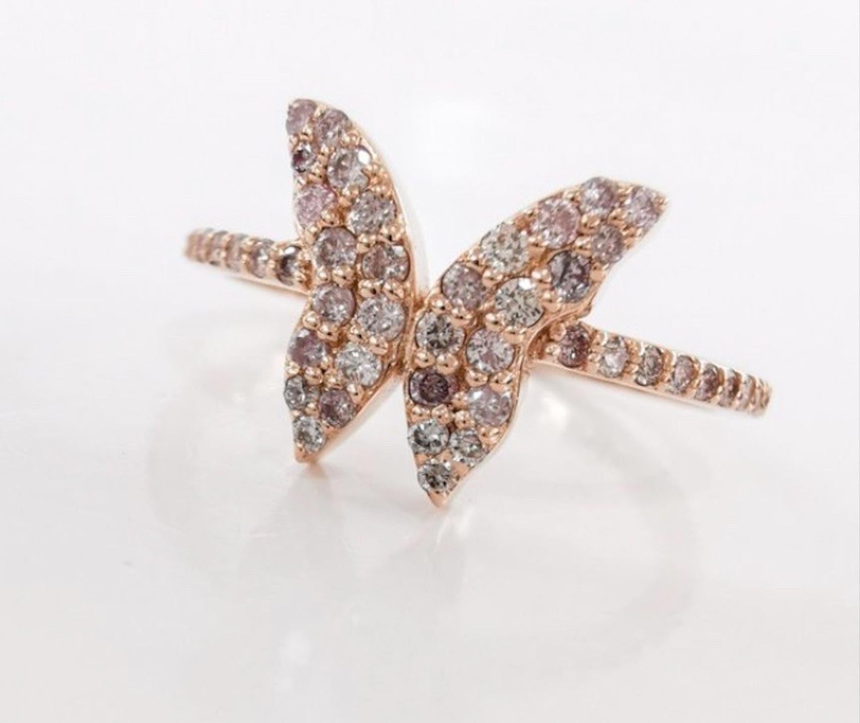 Butterfly Exceptional Ring 54' 14k Rose Gold with 48 Brilliants and Certificate For Sale 1