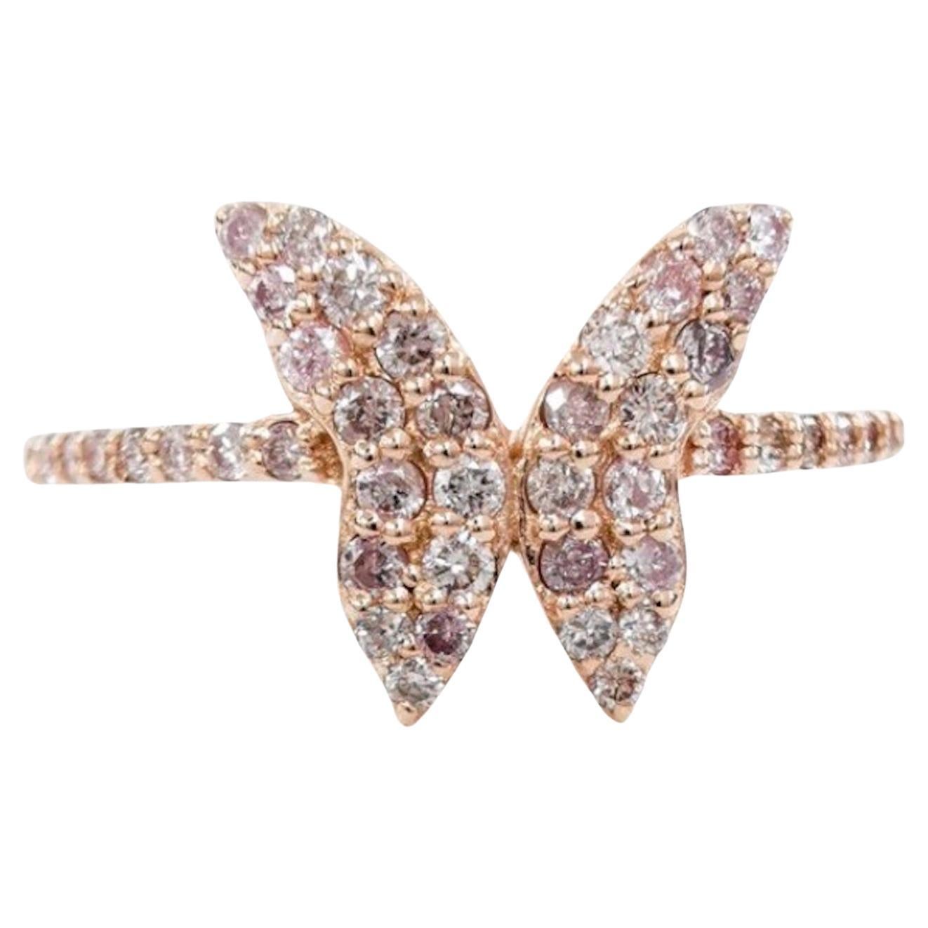 Butterfly Exceptional Ring 54' 14k Rose Gold with 48 Brilliants and Certificate For Sale