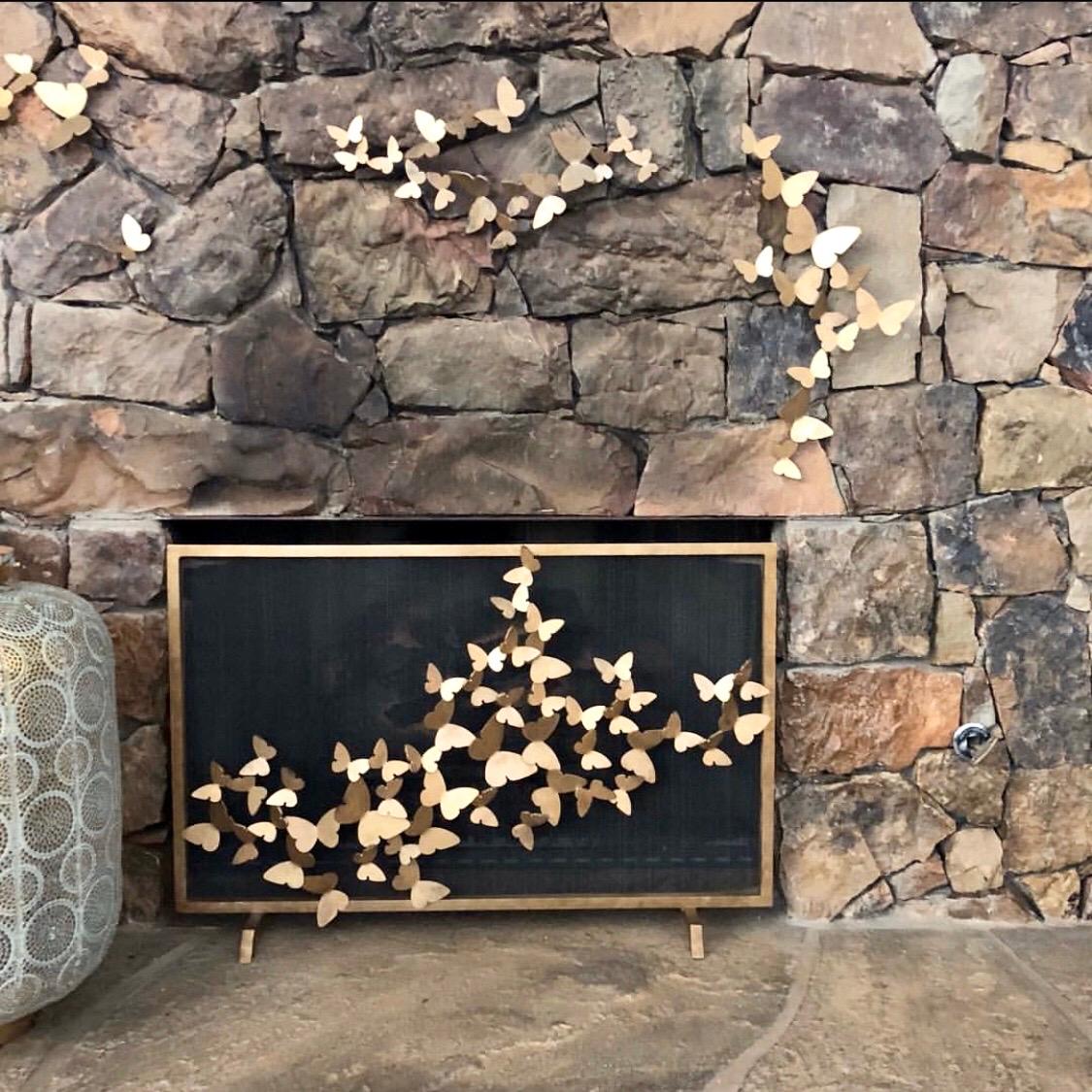Butterfly Fire Screen in Aged Gold In New Condition For Sale In Dallas, TX