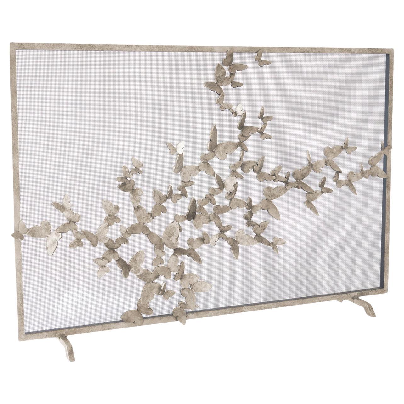 Butterfly Fire Screen in Aged Silver For Sale