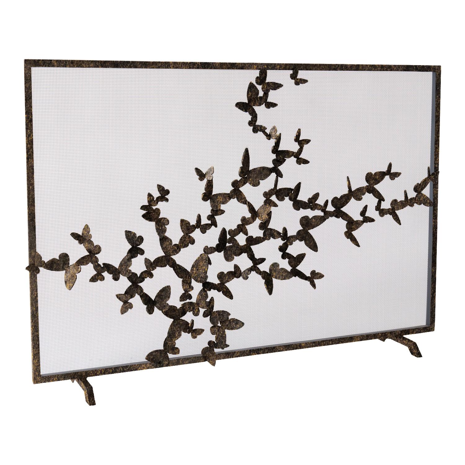 Butterfly Fire Screen in Gold Rubbed Black For Sale