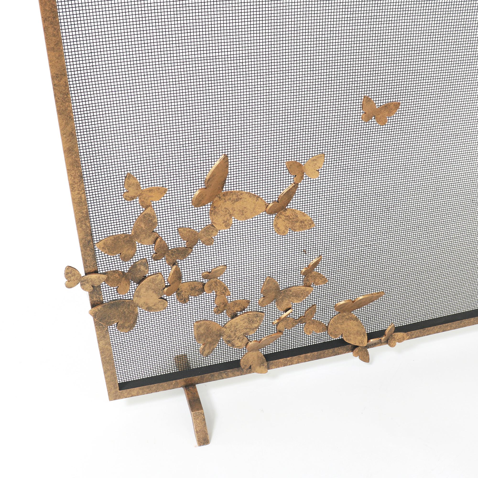 Contemporary Butterfly Fireplace Screen, Lighter Version in Aged Gold  For Sale