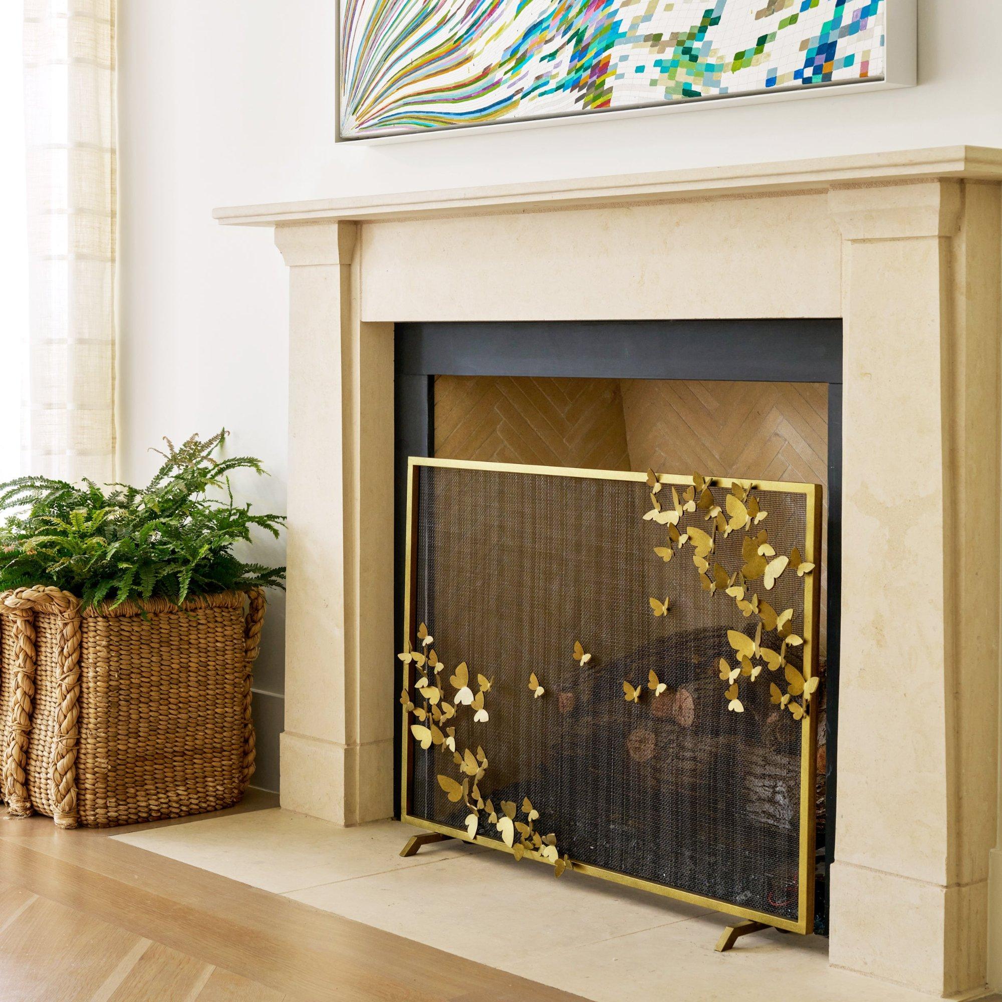 Butterfly Fireplace Screen, Lighter Version in Aged Gold For Sale 2