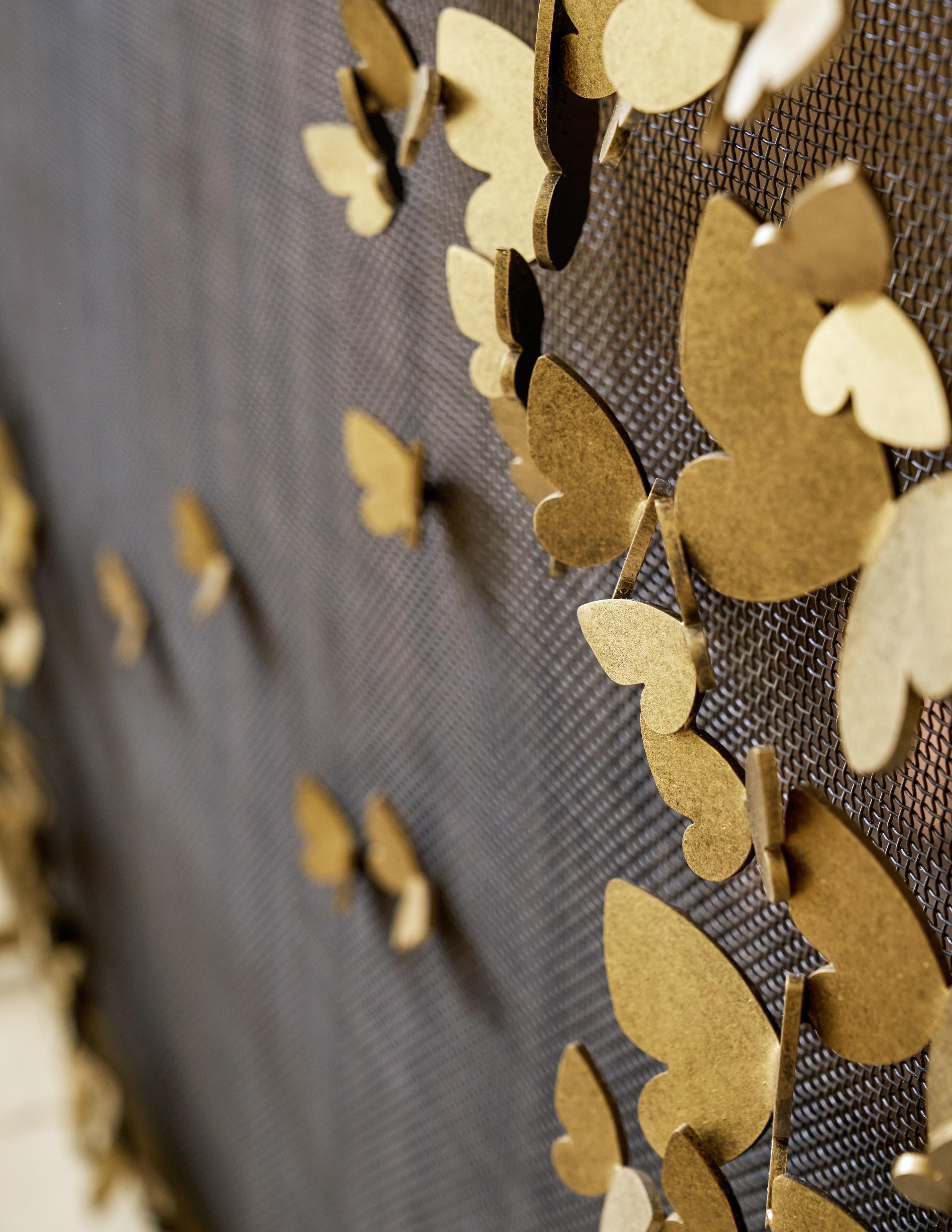 Butterfly Fireplace Screen, Lighter Version in Aged Silver For Sale 5