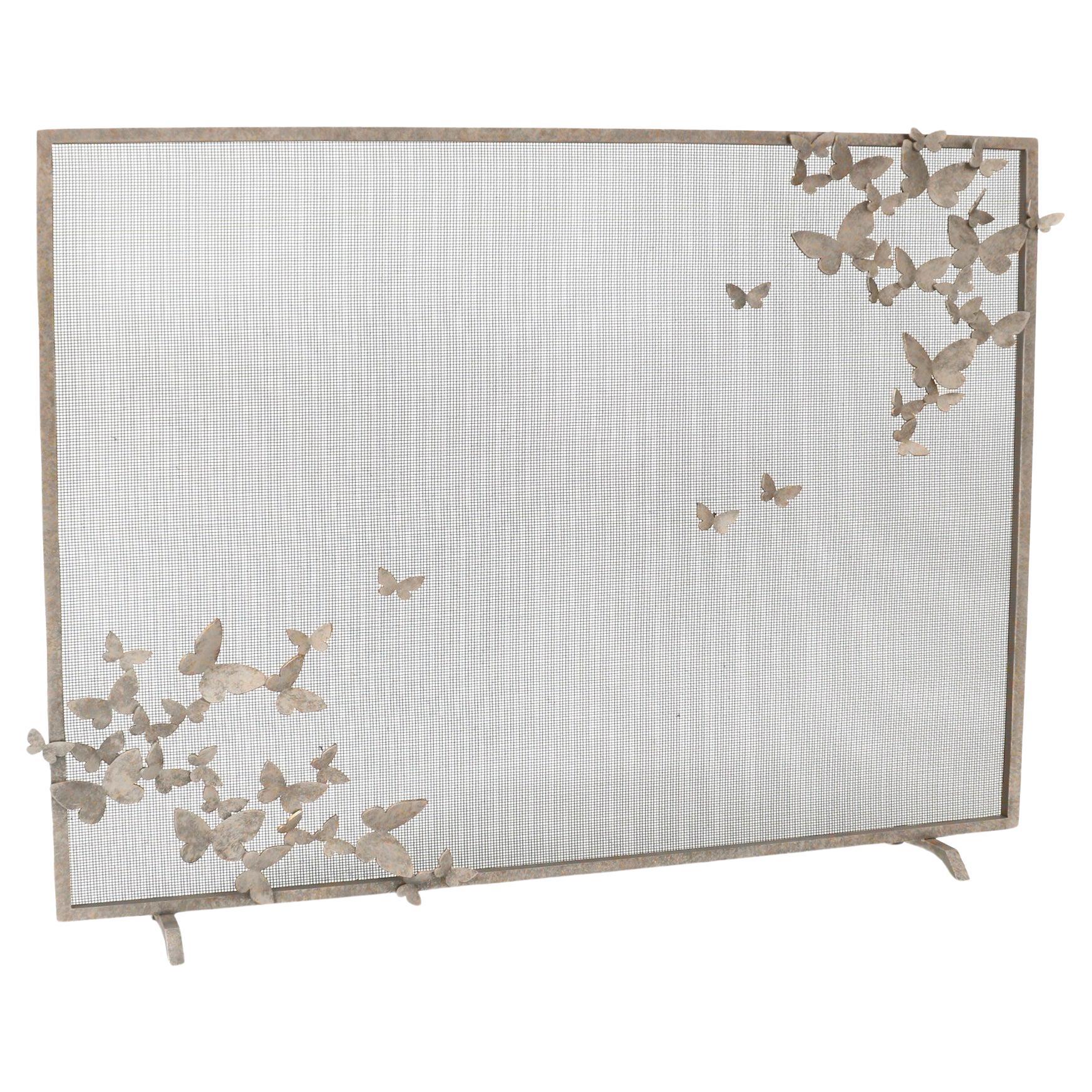 Butterfly Fireplace Screen, Lighter Version in Aged Silver  For Sale