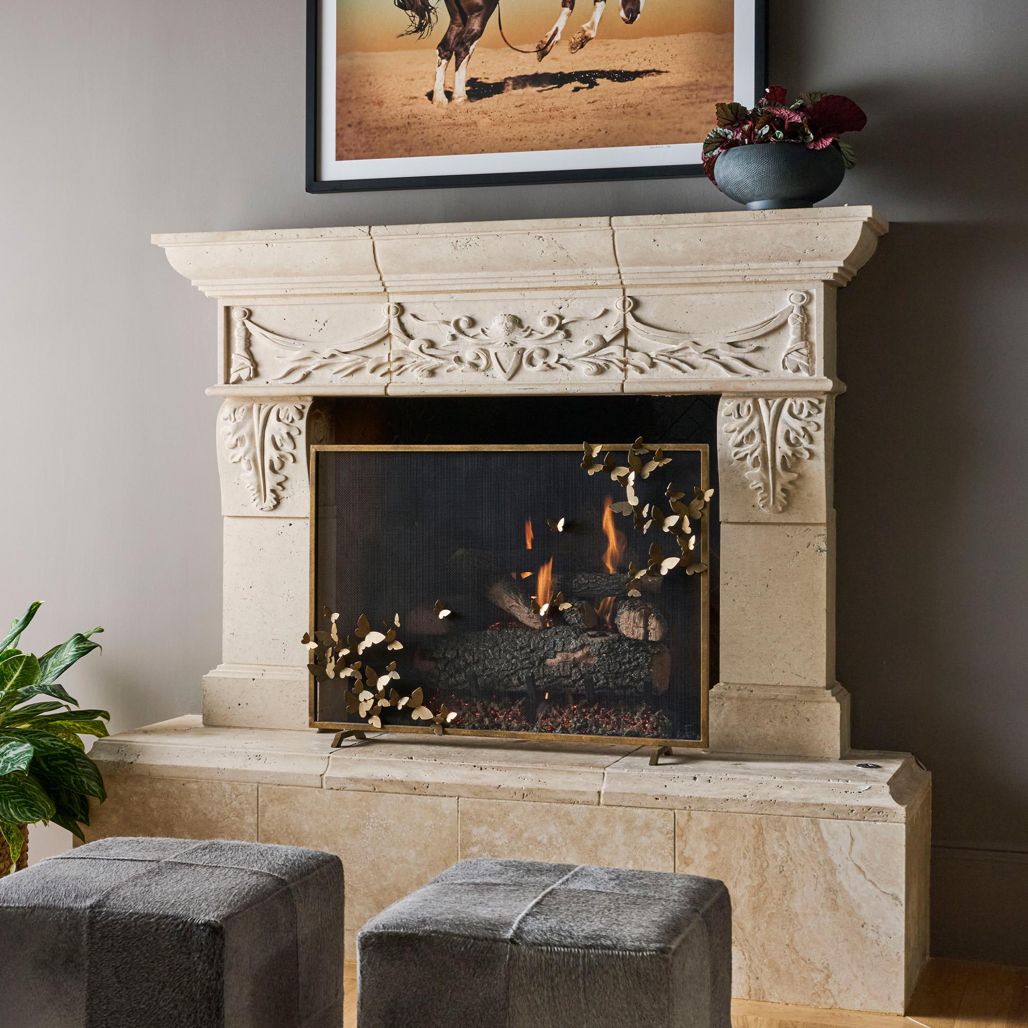 Pantalla de chimenea Mariposa, versión más ligera en oro brillante en venta 2