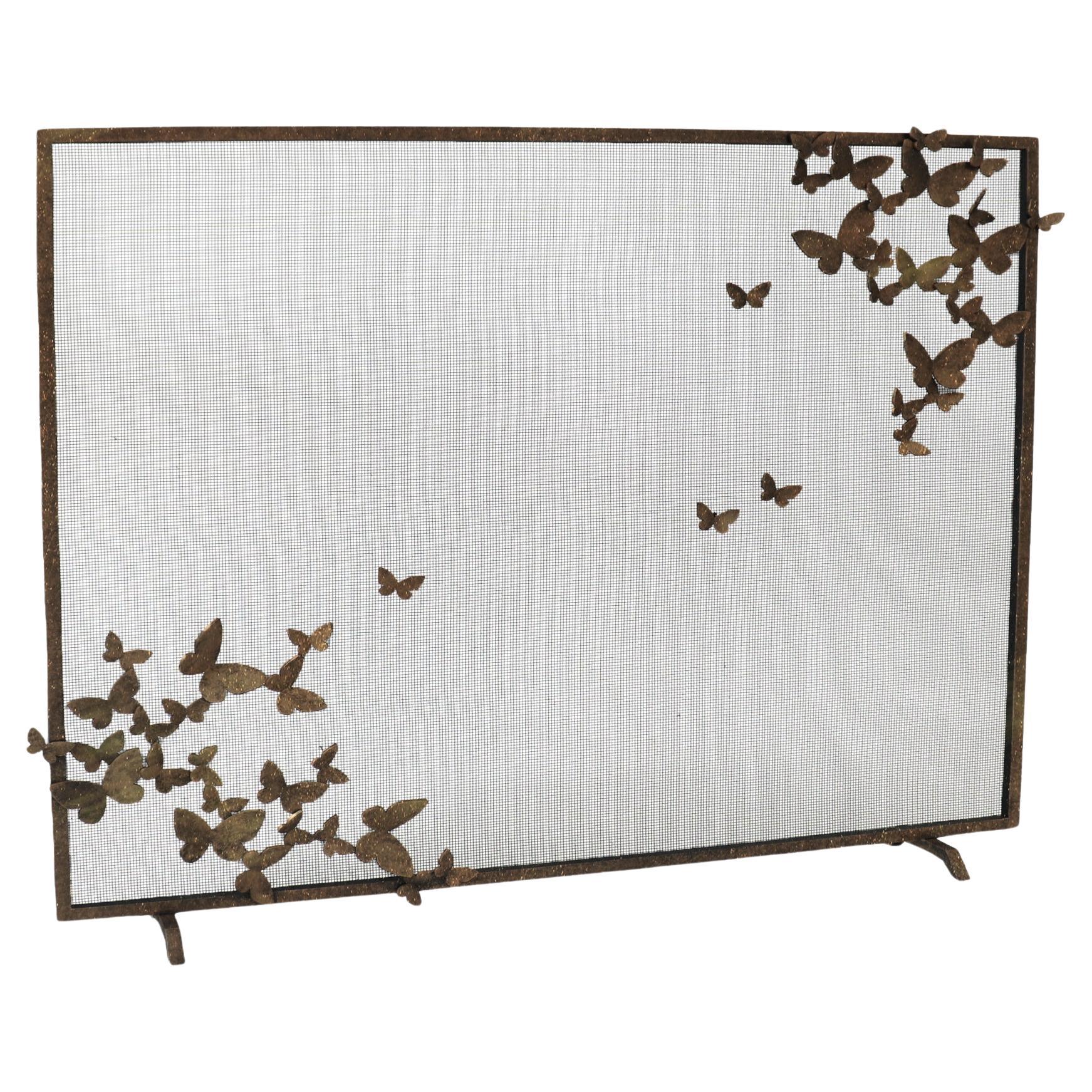 Butterfly Fireplace Screen, Lighter Version in Gold Rubbed Black  For Sale