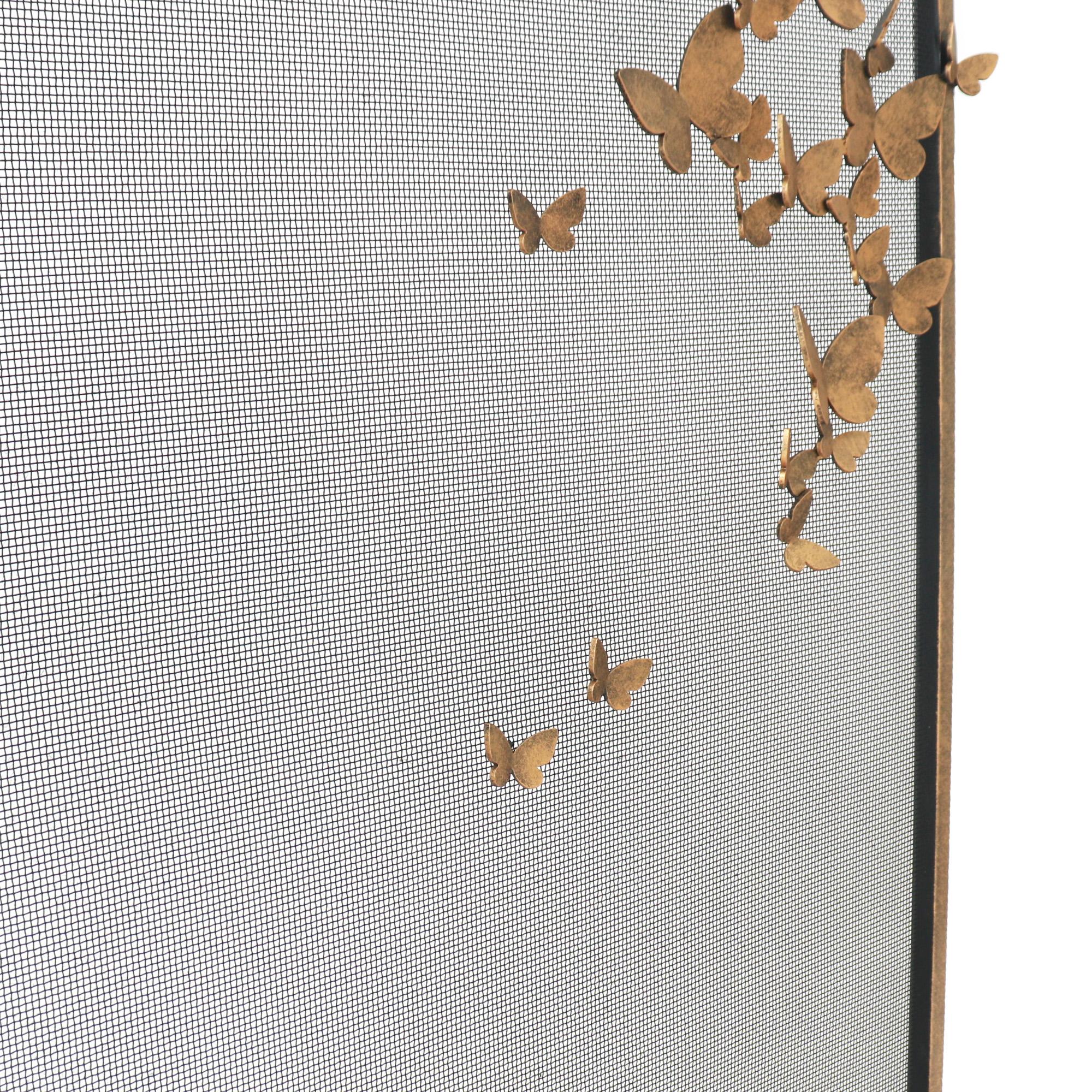 Schmetterlings-Kaminschirm, Beleuchtungsversion in warmem Schwarz  (Eisen) im Angebot