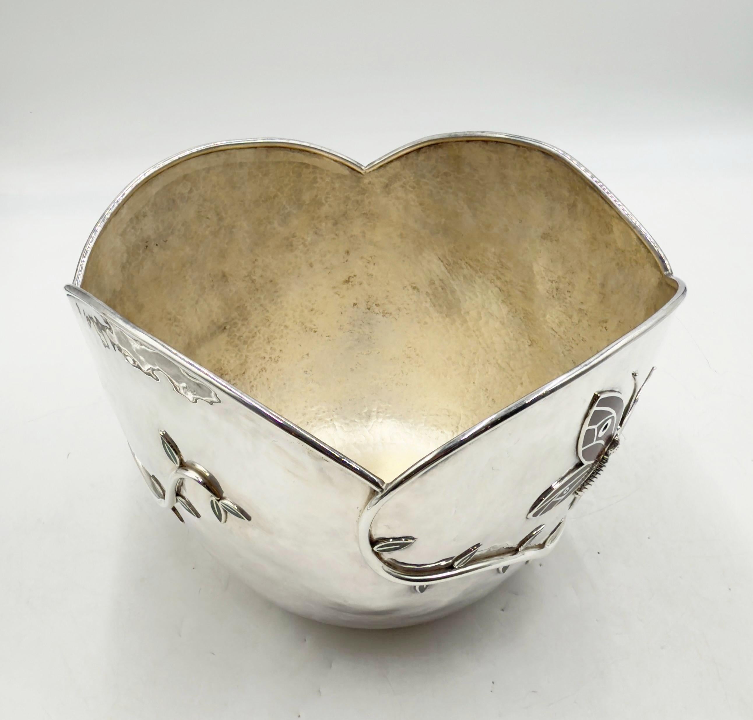 Butterfly Garden Ice Bucket by Emilia Castillo – Silverplate, Jasper & Turquoise For Sale 2