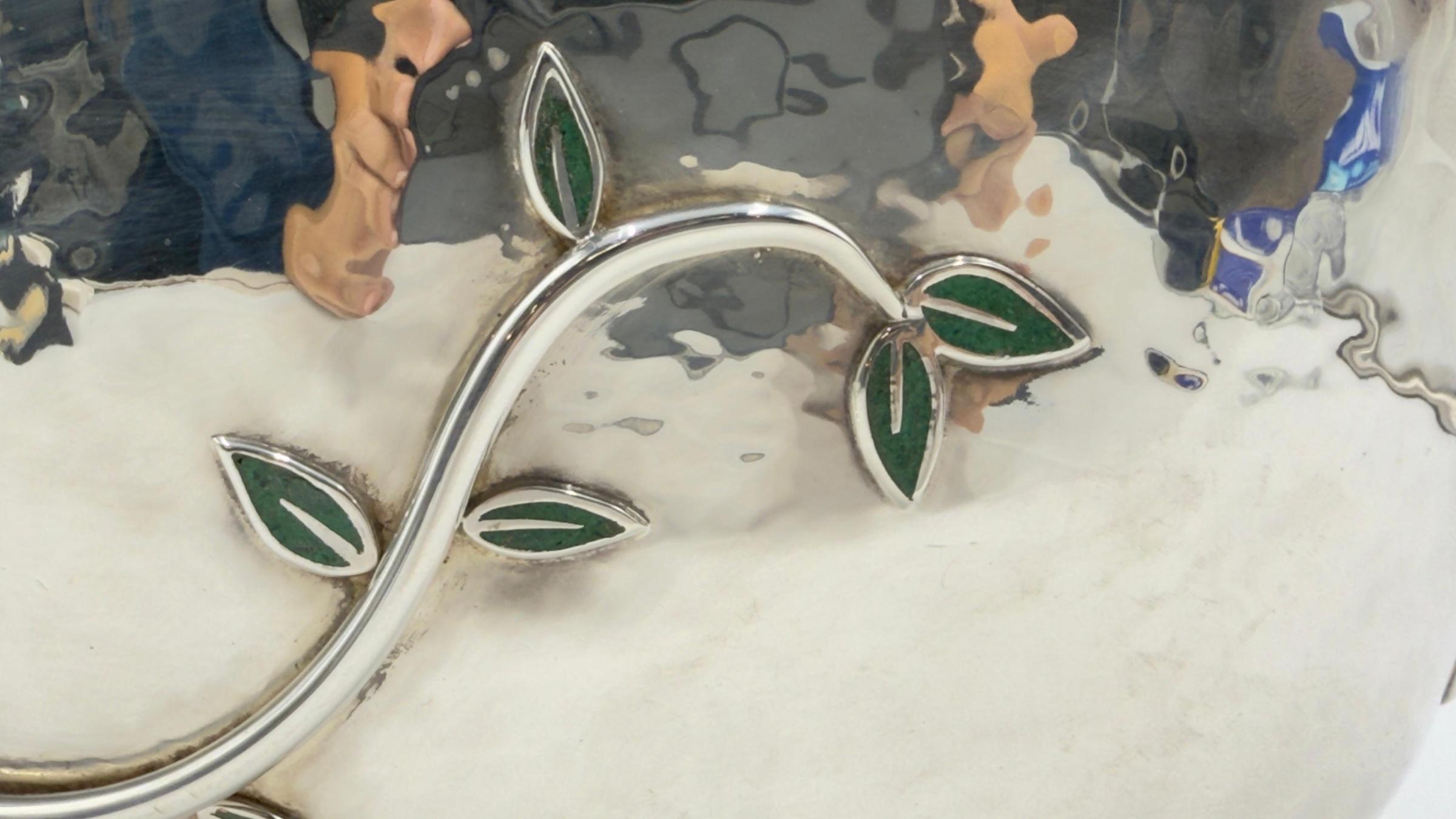 Butterfly Garden Ice Bucket by Emilia Castillo – Silverplate, Jasper & Turquoise For Sale 7