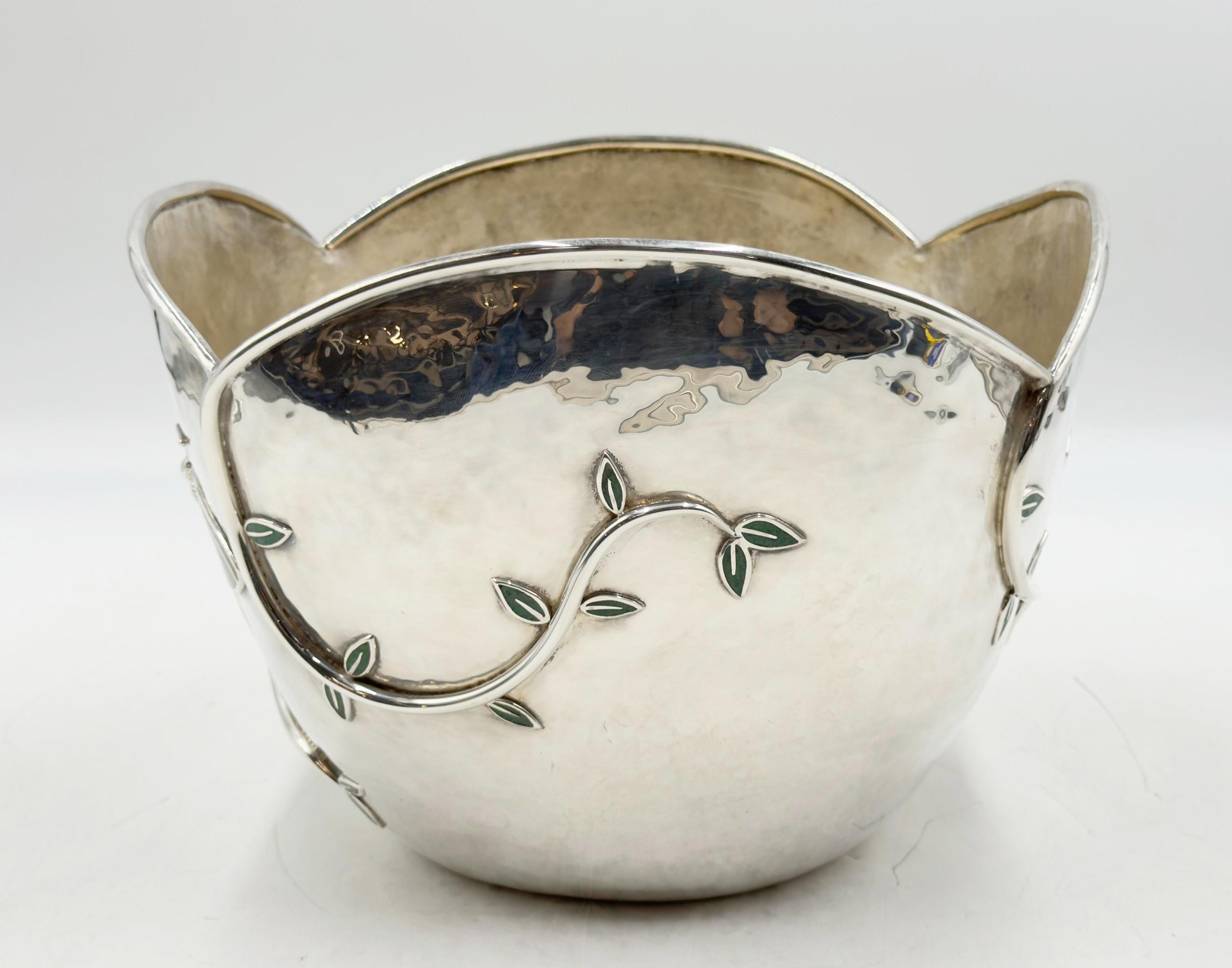 Mexican Butterfly Garden Ice Bucket by Emilia Castillo – Silverplate, Jasper & Turquoise For Sale
