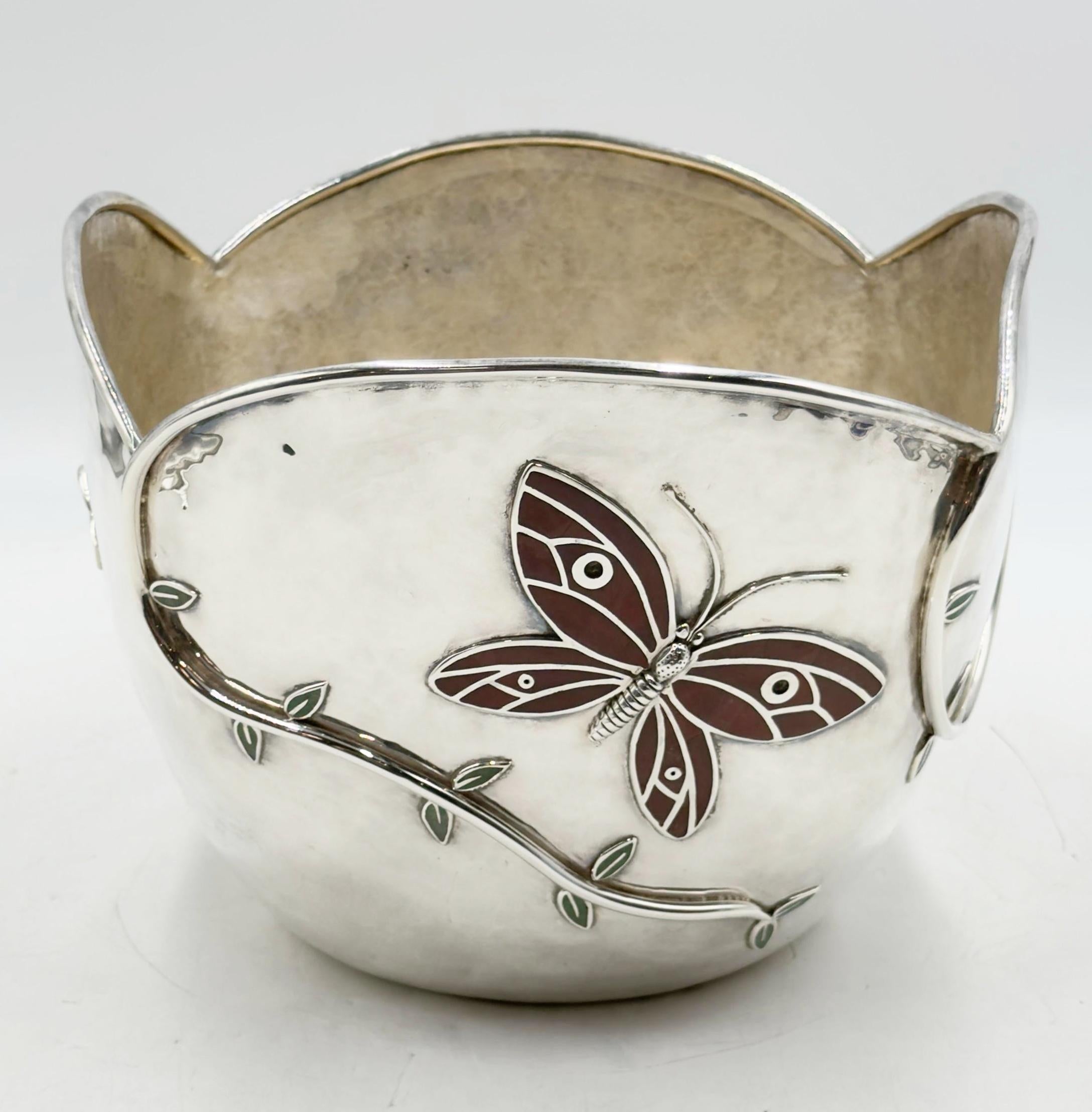 Butterfly Garden Ice Bucket by Emilia Castillo – Silverplate, Jasper & Turquoise In Good Condition For Sale In Los Angeles, CA